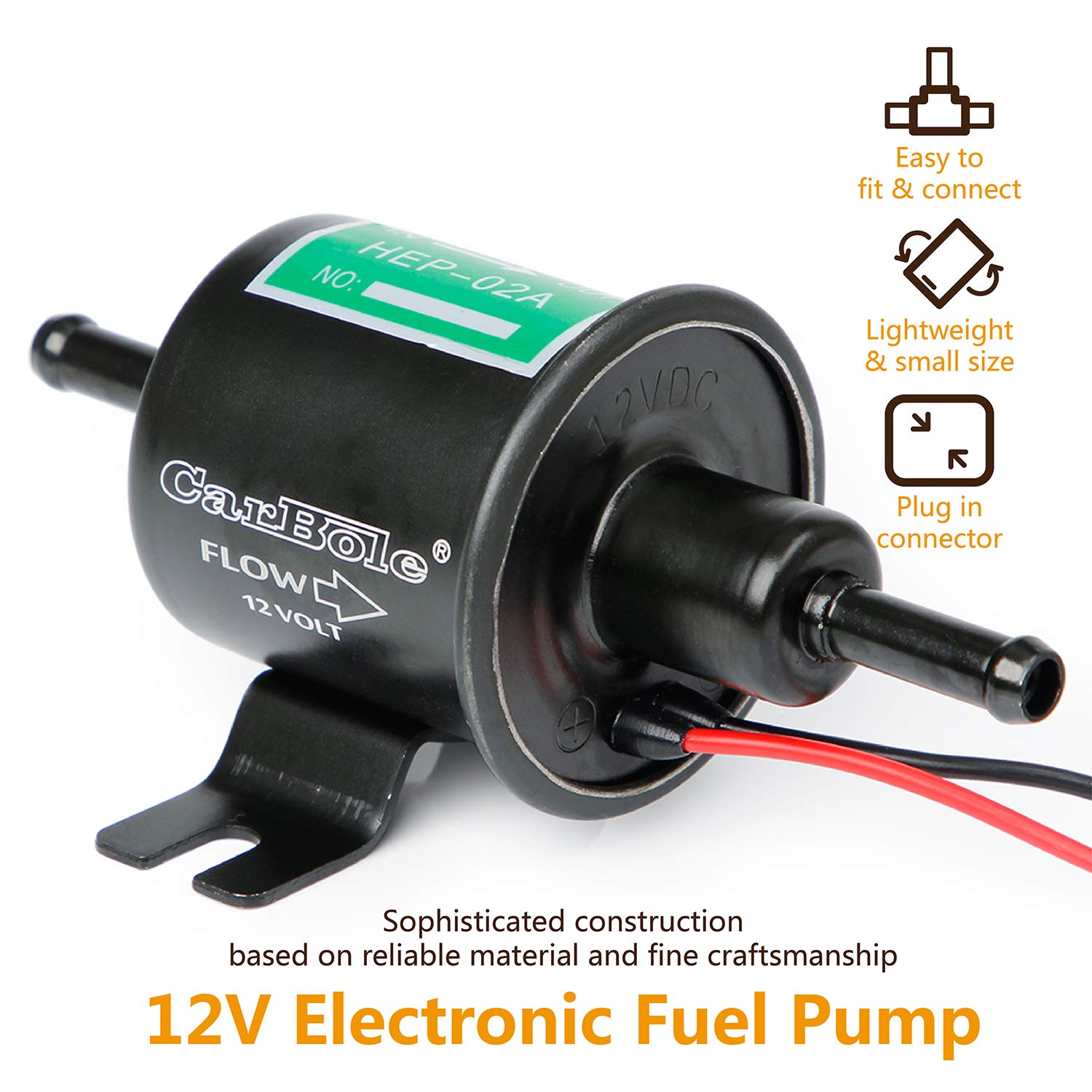 CarBole Pompa Carburante Elettrica 4-7 PSI,Pompa di Benzina Universale,HEP-02A,Adatta per Diesel e Benzina,Filo di Rame Puro,Dimensioni di Ingresso e Uscita di 8mm