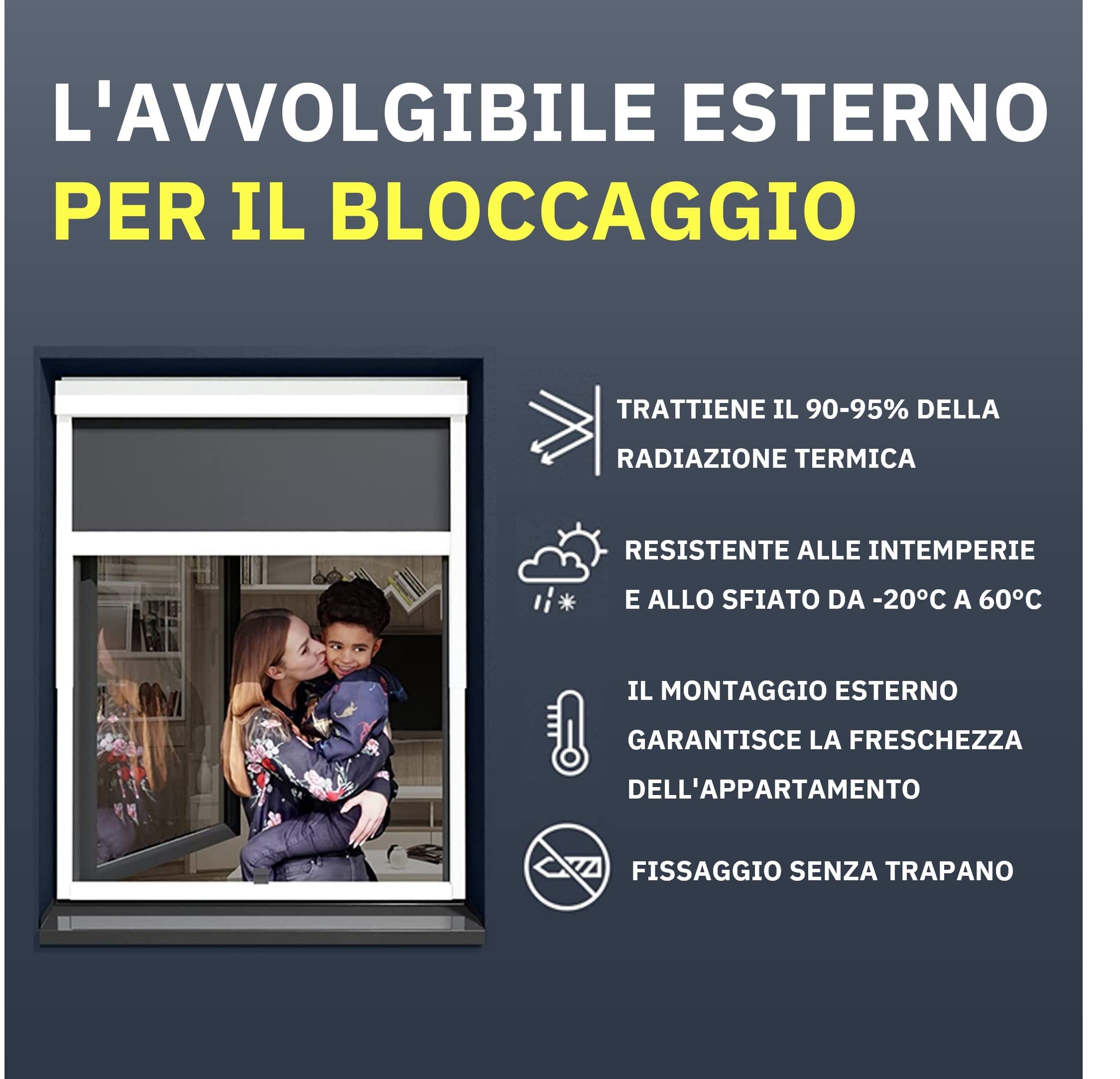 CLIP'N'SHADE Grigio - Tenda a rullo esterna contro il calore, tende, protezione della privacy e oscuramento per finestre, tenda a rullo di protezione contro il calore senza perforazione