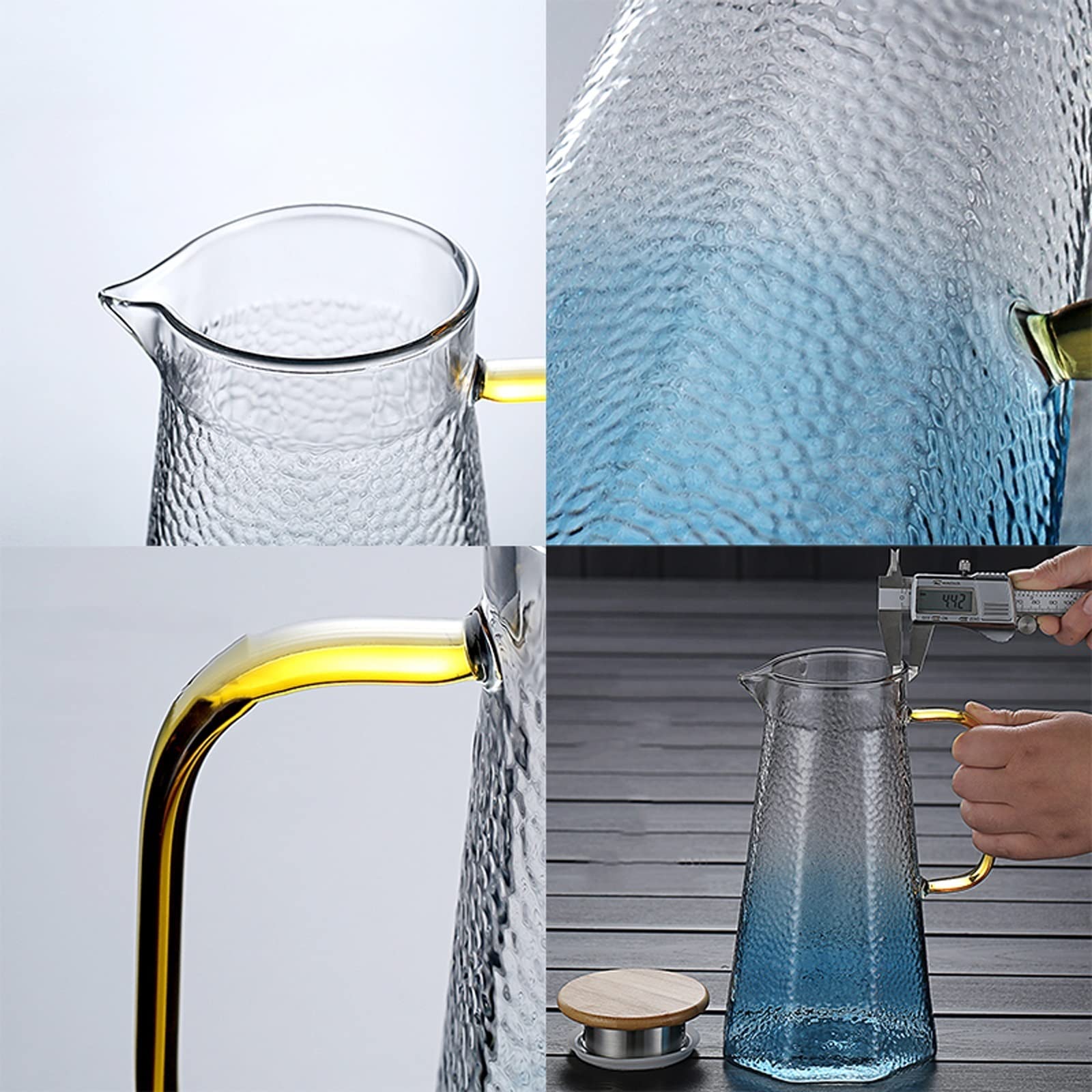 Krüge Blauer Glaskrug mit Deckel und Griff einfach sauber hitzebeständige Borosilikat -Glas -Teekannen for Saftmilch kalt oder heiße Getränke Wasserkrug (Size : 1.1L)