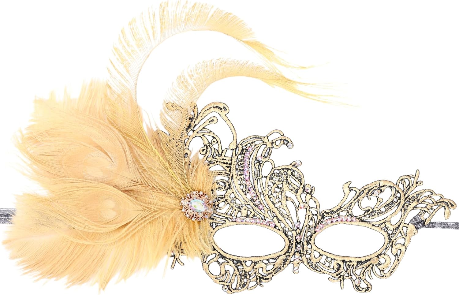 Feather Masquerade Mask for Women - Halloween Lace Eyemask with Removable Peacock Feathers, Venetian Party Masks - Image 7