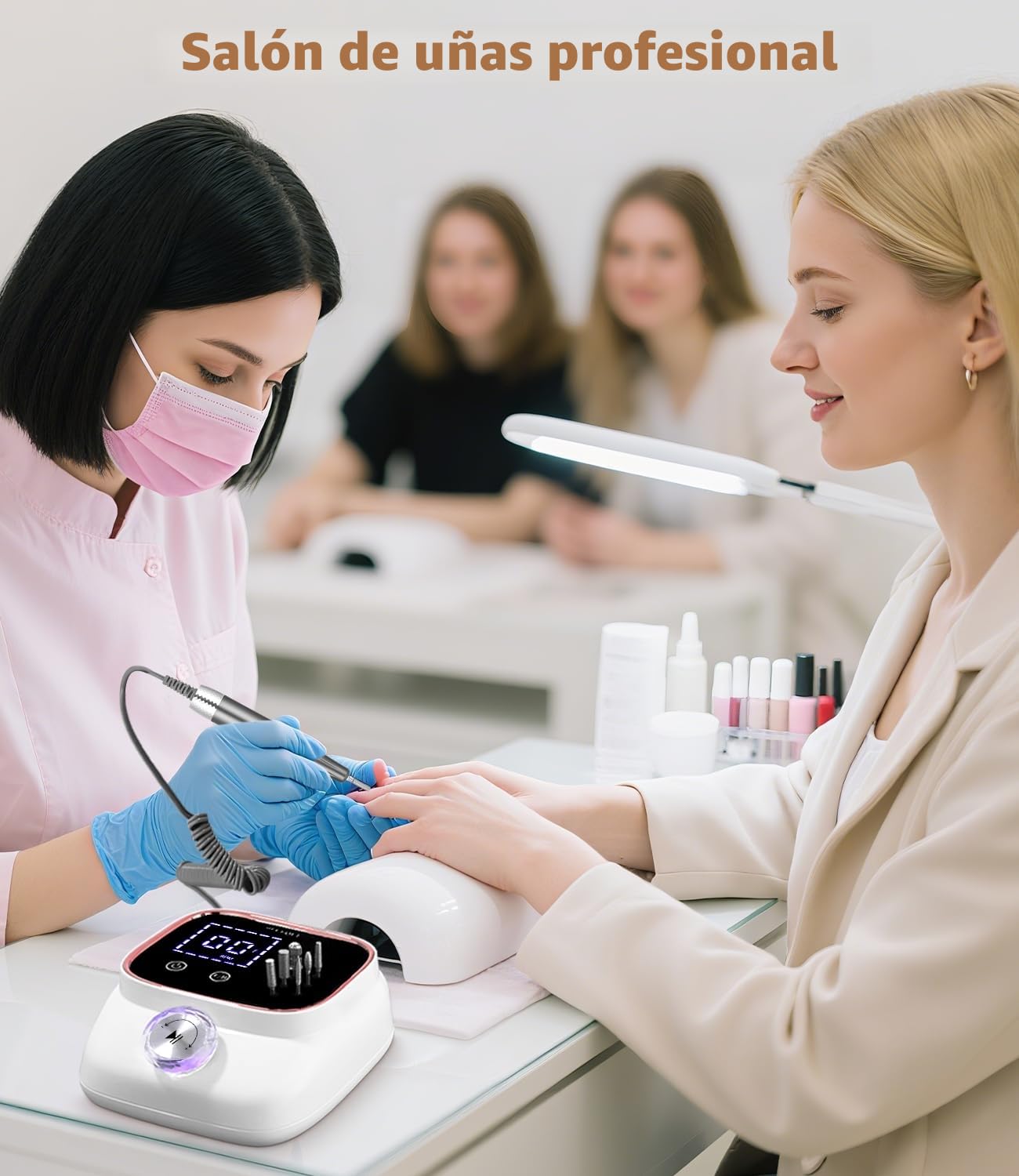 45,000RPM Torno para Uñas Profesional, Lima Electrica Uñas, Velocidad Ajustable,Set de Accesorios para Manicura y Pedicura con Brocas de Cerámica,para Uso Doméstico Salones de Uñas, Oro Rosa