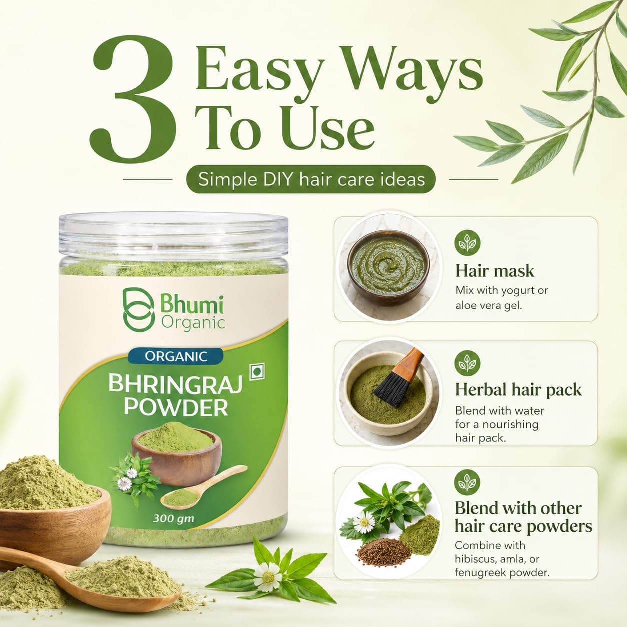 Bhumi Organic Natural Bhringraj Powder for Hair Growth (300 Grams) 2