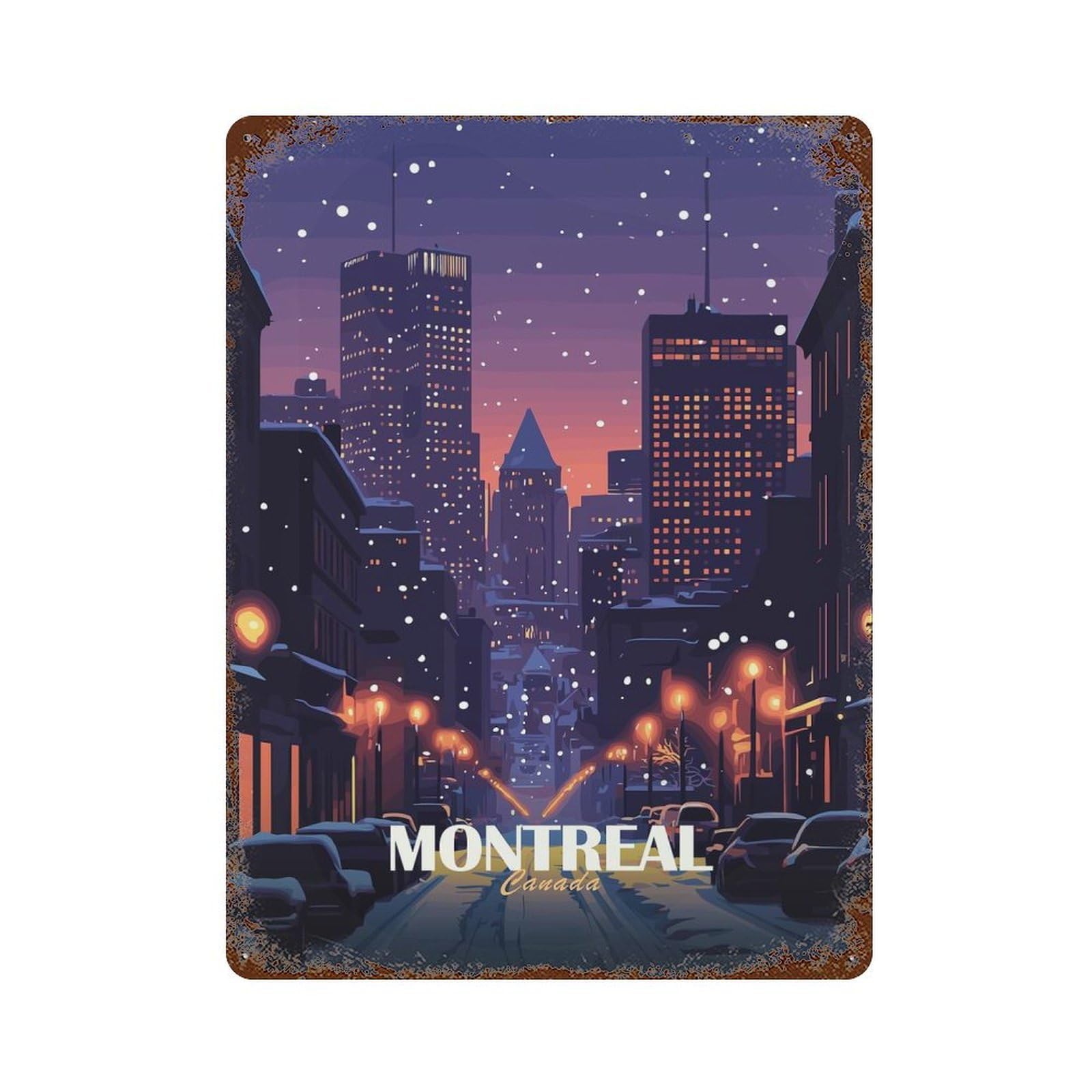 Montreal Canada Winter Cityscape Retro Metal Sign 15.7"x11.8", for Pub, Kitchen And Man Cave Decor, Retro Wall Decor