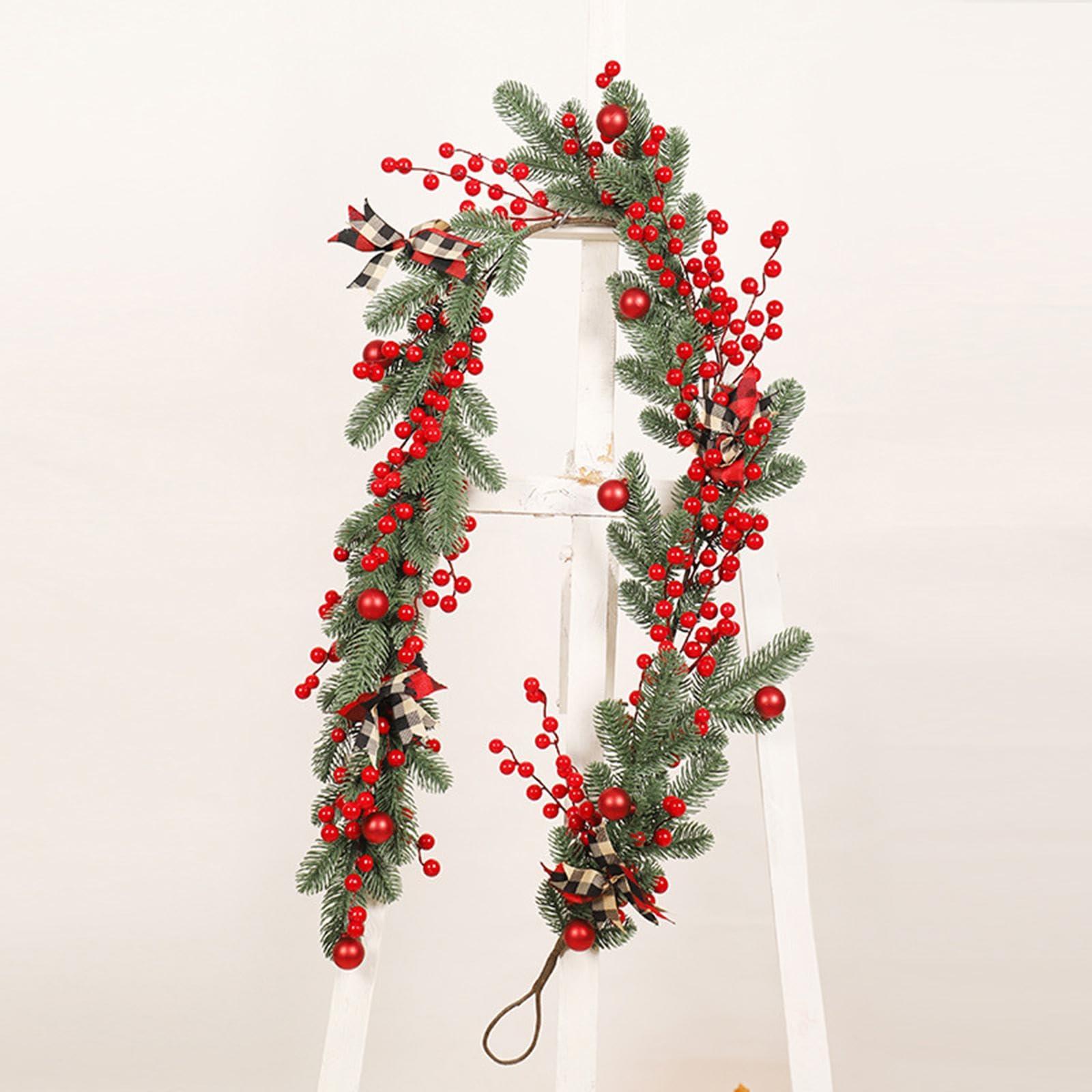 Guirnalda de Navidad Corona Decorativa con Ramas Artificiales Bayas Rojas Lazo Adorno para Colgar en Puerta Pared Ventana Adecuada para Fiestas Hogar, Estilo a, Individual