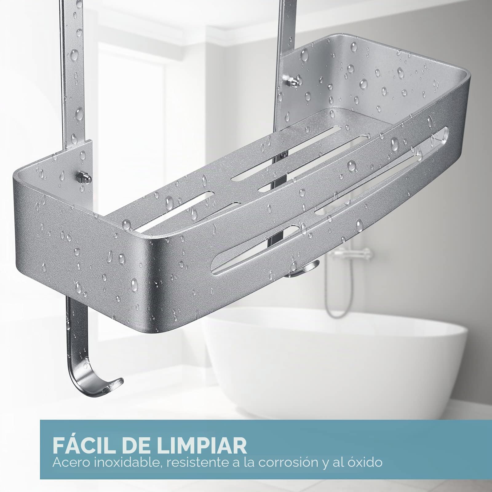 Organizador de ducha colgante, estante para colgar sobre la puerta con 2 niveles, sin necesidad de taladrar,Organizador de baño con 5 ganchos, estante para champú y gel.