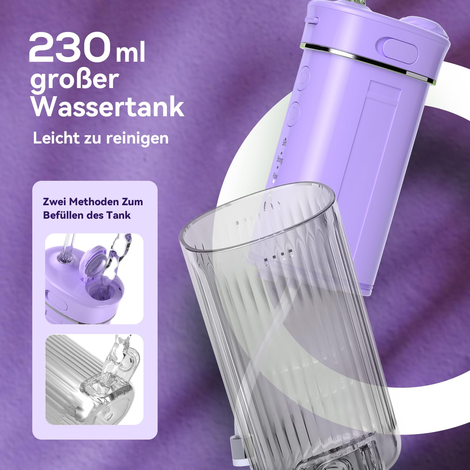 JTF Hydropulseur Jet Dentaire Portable Mini, Électrique Voyage Irrigateur Oral Detartreur Avec 5 Buses Rechange, 4 Modes Water Flosser, 230 ML Réservoir D'eau Escamotable, IPX7 Étanche(Violet)
