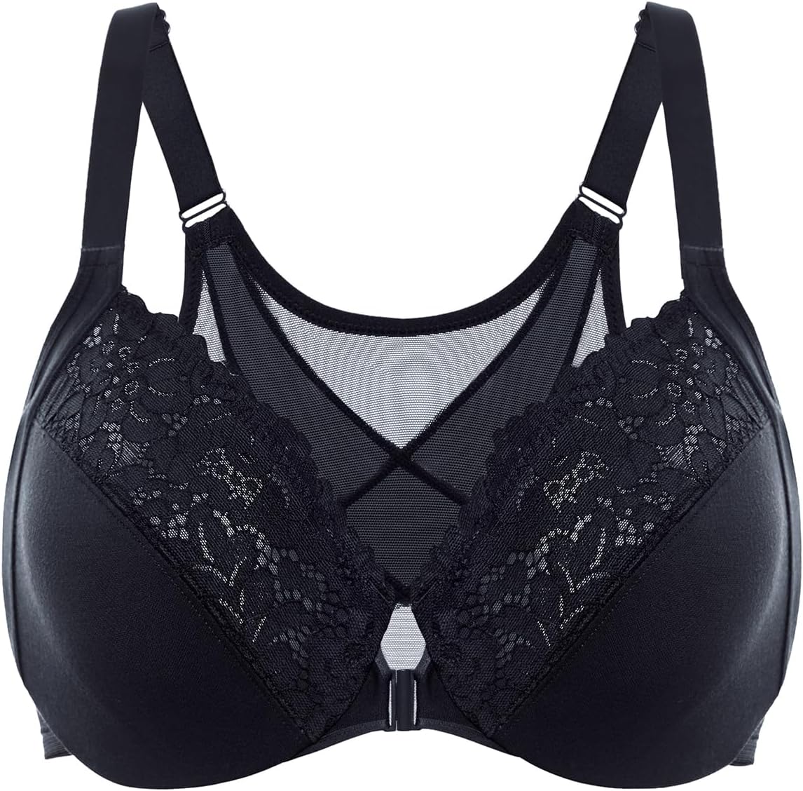 Women's Front Closure Bras Posture Full Coverage Plus Size Lace Underwire Unlined Bra