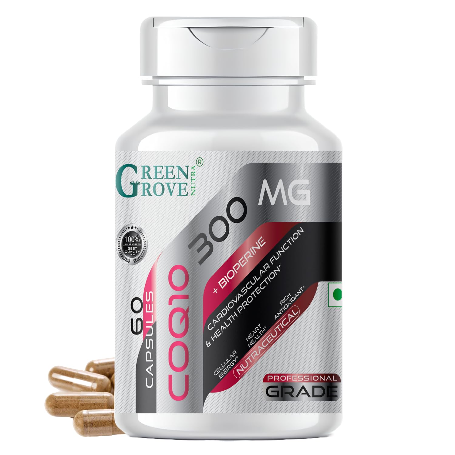 GreenGrove Nutra COQ10 300 mg Capsules with Bioperine - Maximum Cardiovascular and Cellular Energy | Ideal for statin users and ageing individuals | High-strength antioxidant-image-9