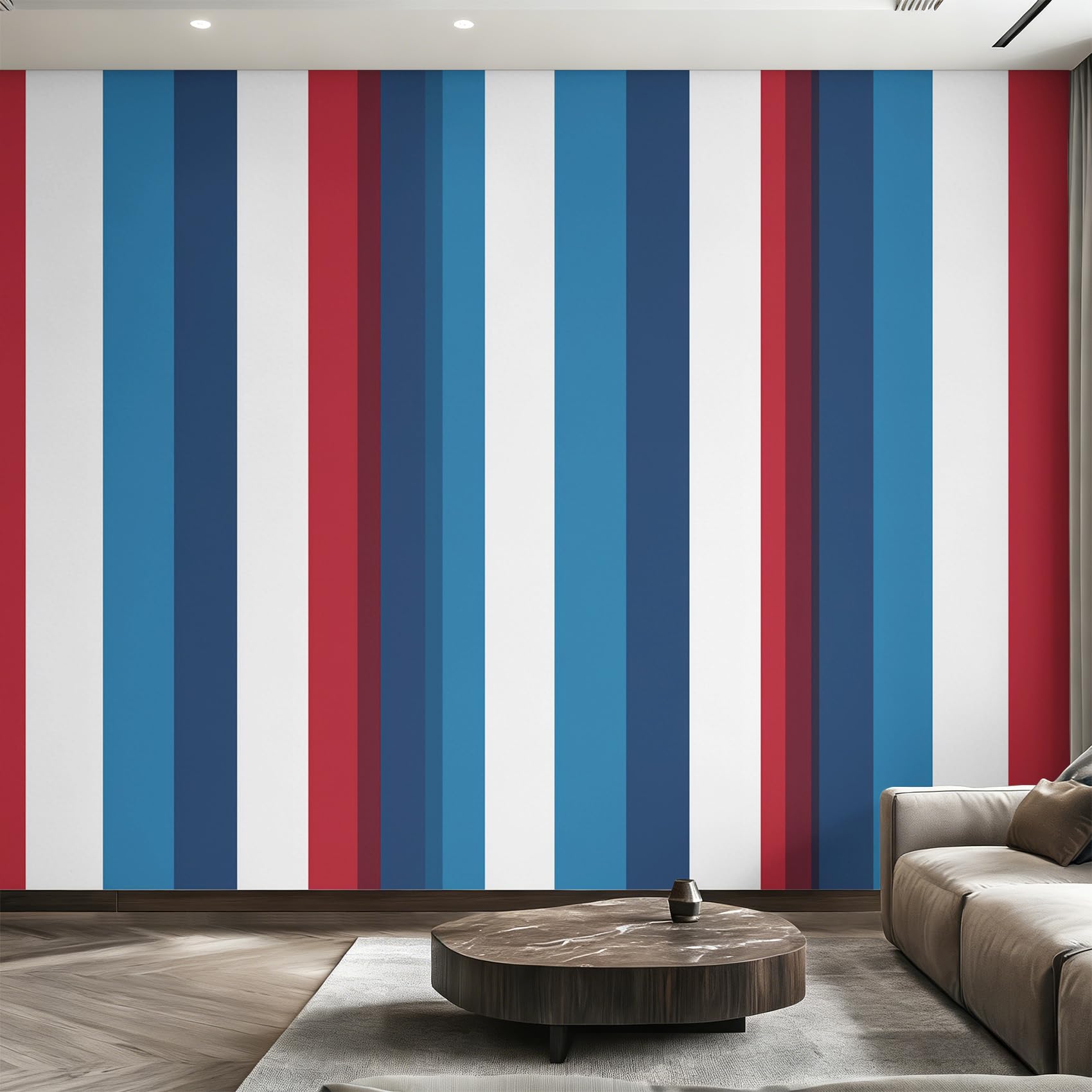 W350 X H256 cm Navy Blue Stripe Wallpaper, Wall Mural Striped Nautical Photo Wallpaper, Non-Woven Print Wall Paper for Living Room Bedroom Art Decor, Renter Friendly D&O161