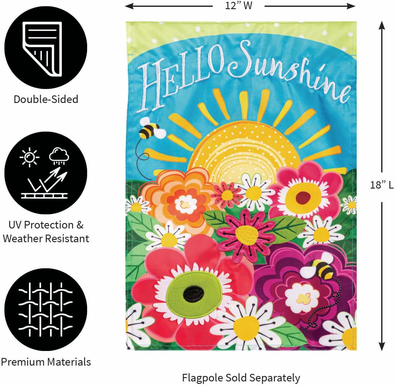 Evergreen Flag Hello Sunshine Summer Garden Flags 12x18 Double Sided for Outside, Outdoor Summer Decorations for Home
