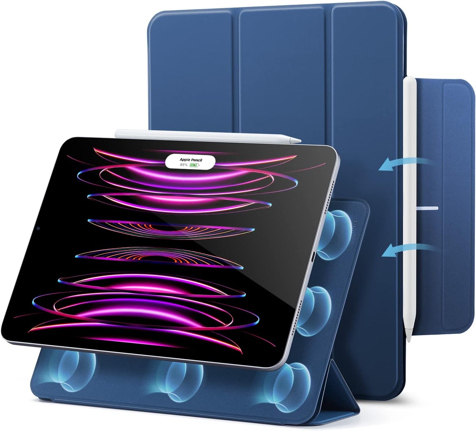for iPad Pro 12.9 Case (2022/2021/2020, 6th/5th/4th Gen), iPad Air 13 inch Case 2025/2024, Convenient Magnetic Attachment, 2-Way Stand, Full Pencil 2 Support, Rebound Magnetic Cover, Navy Blue