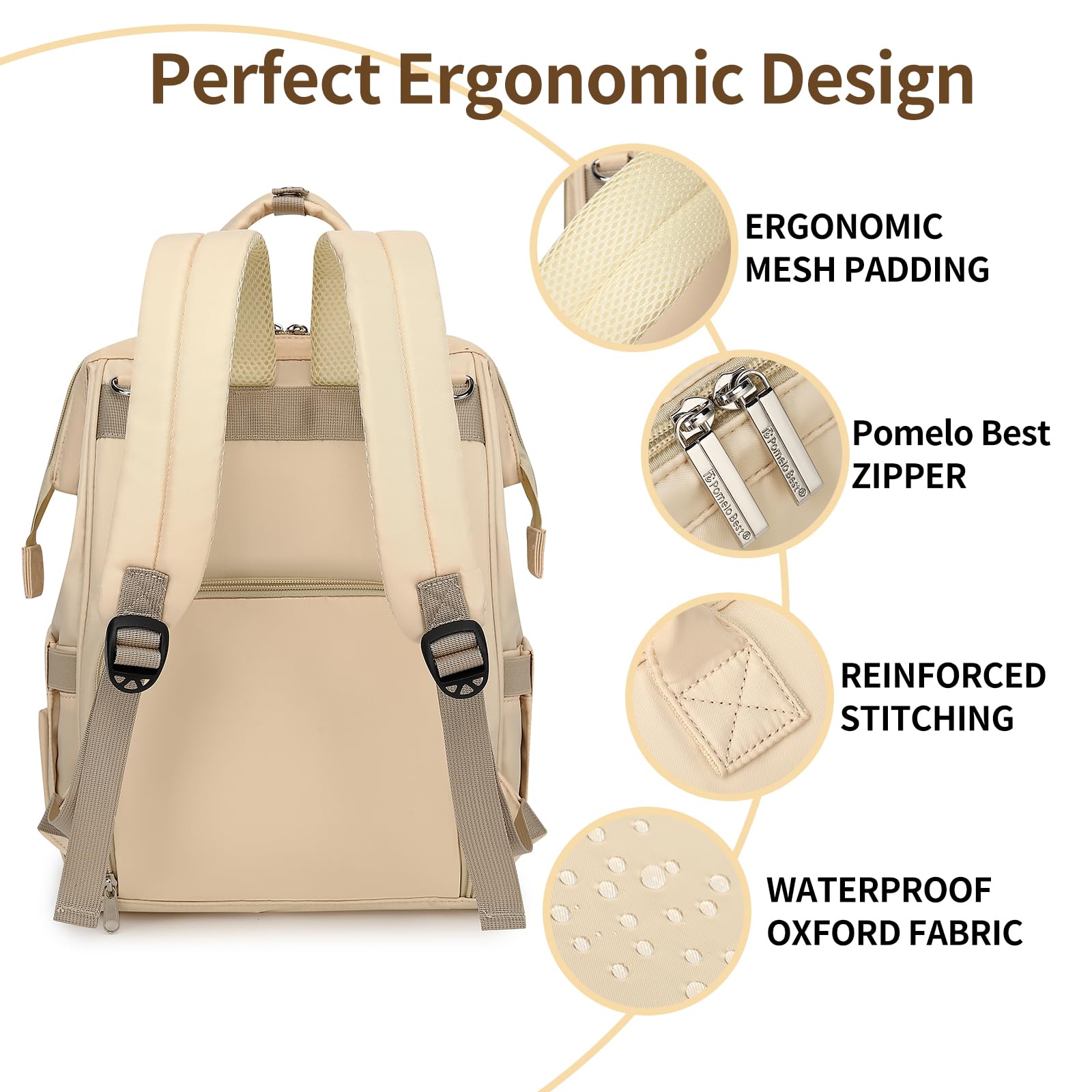 Pomelo Best Zaino Mamma Multifunzione Neonato Fasciatoio Bambino Impermeabile Borsa Stoffa Grande capacità con Materassino fasciatoio, 2 tasche isolanti bottiglia per Viaggiare