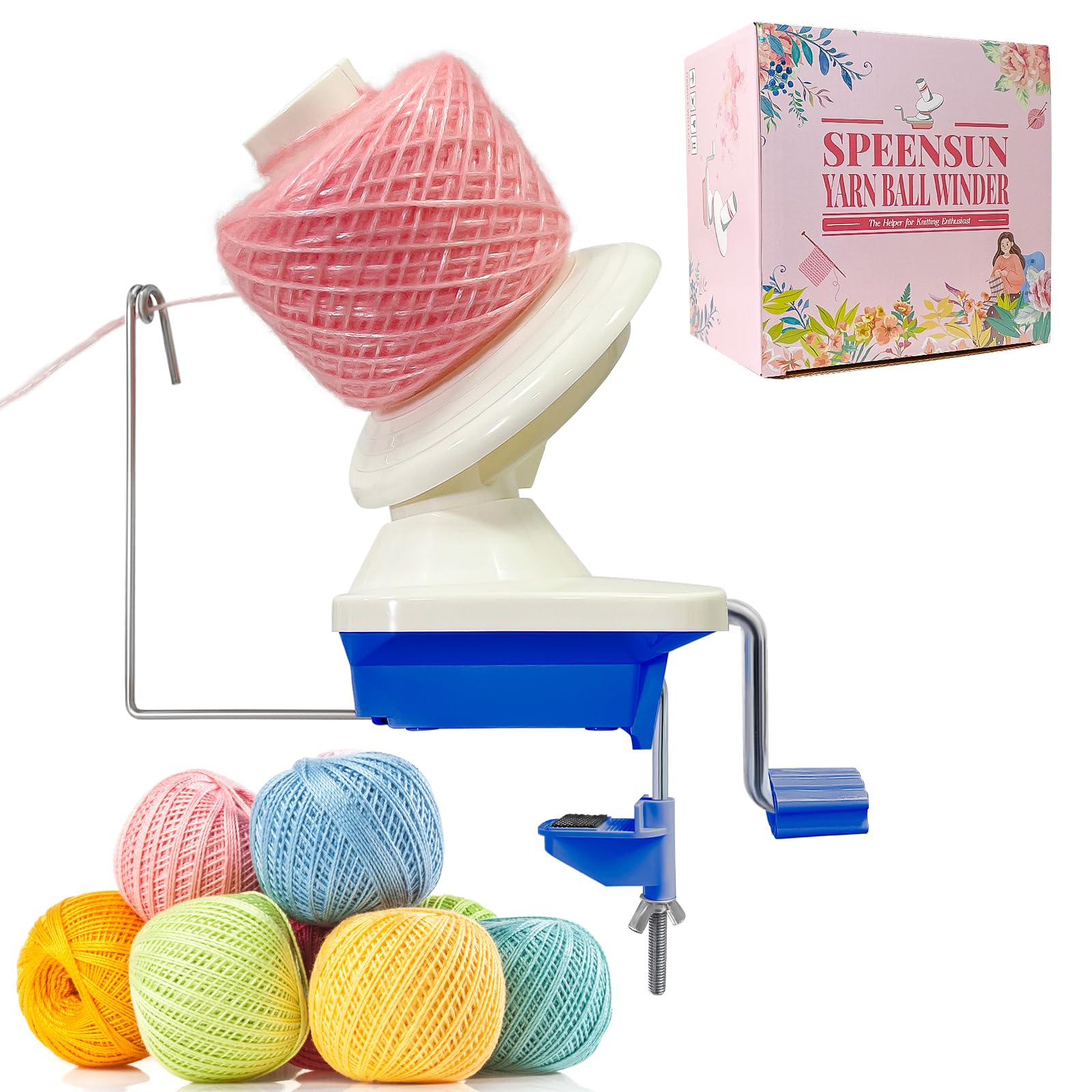 SPEENSUN 3.5 OZ Yarn Ball Winder, Low Noise Spinner for Crocheting, Blue