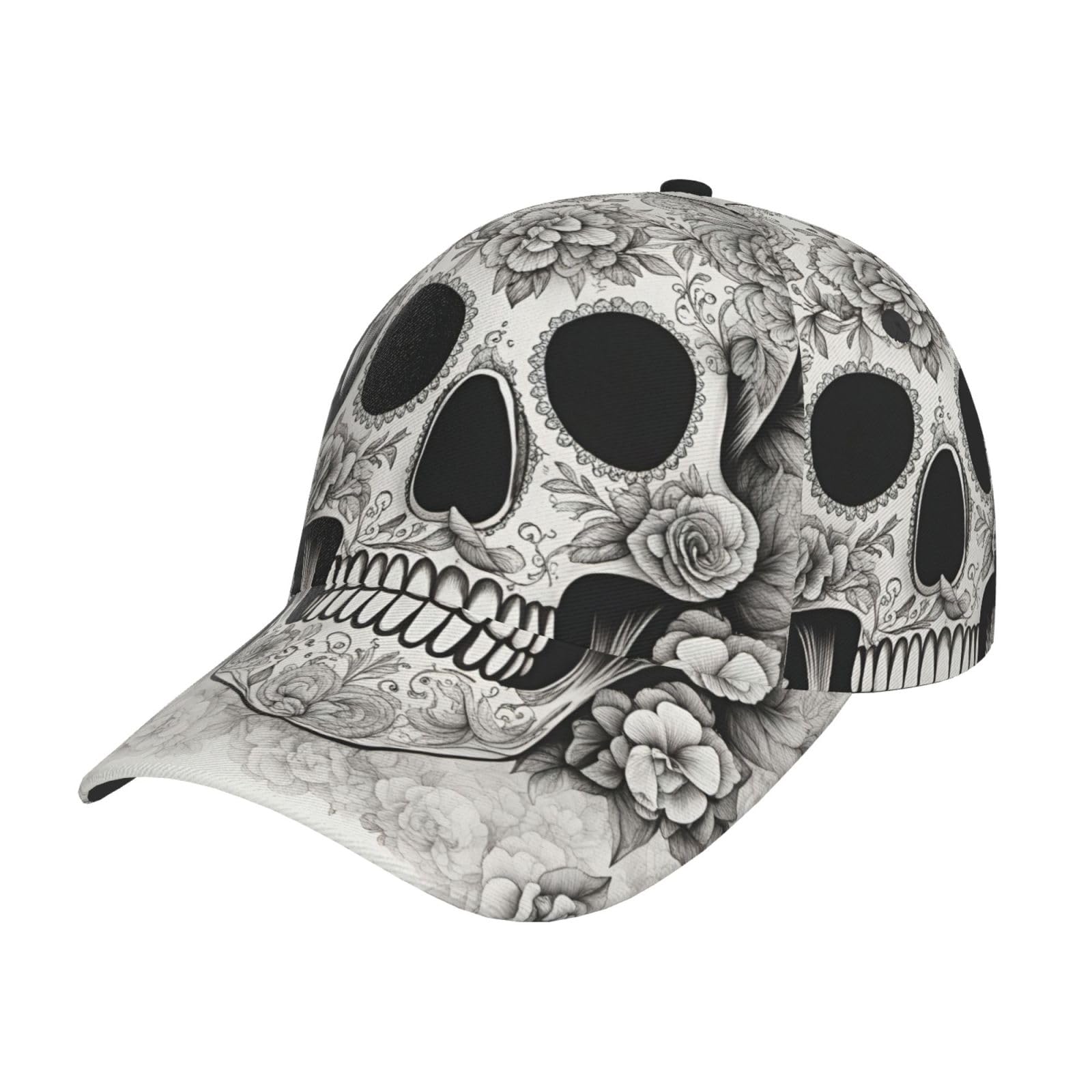 Uvbdf Unisex Black Mexican Skull Printing Baseball Cap Fashion Twill Design Cap,Summer Adjustable Baseball Hat For Men Women
