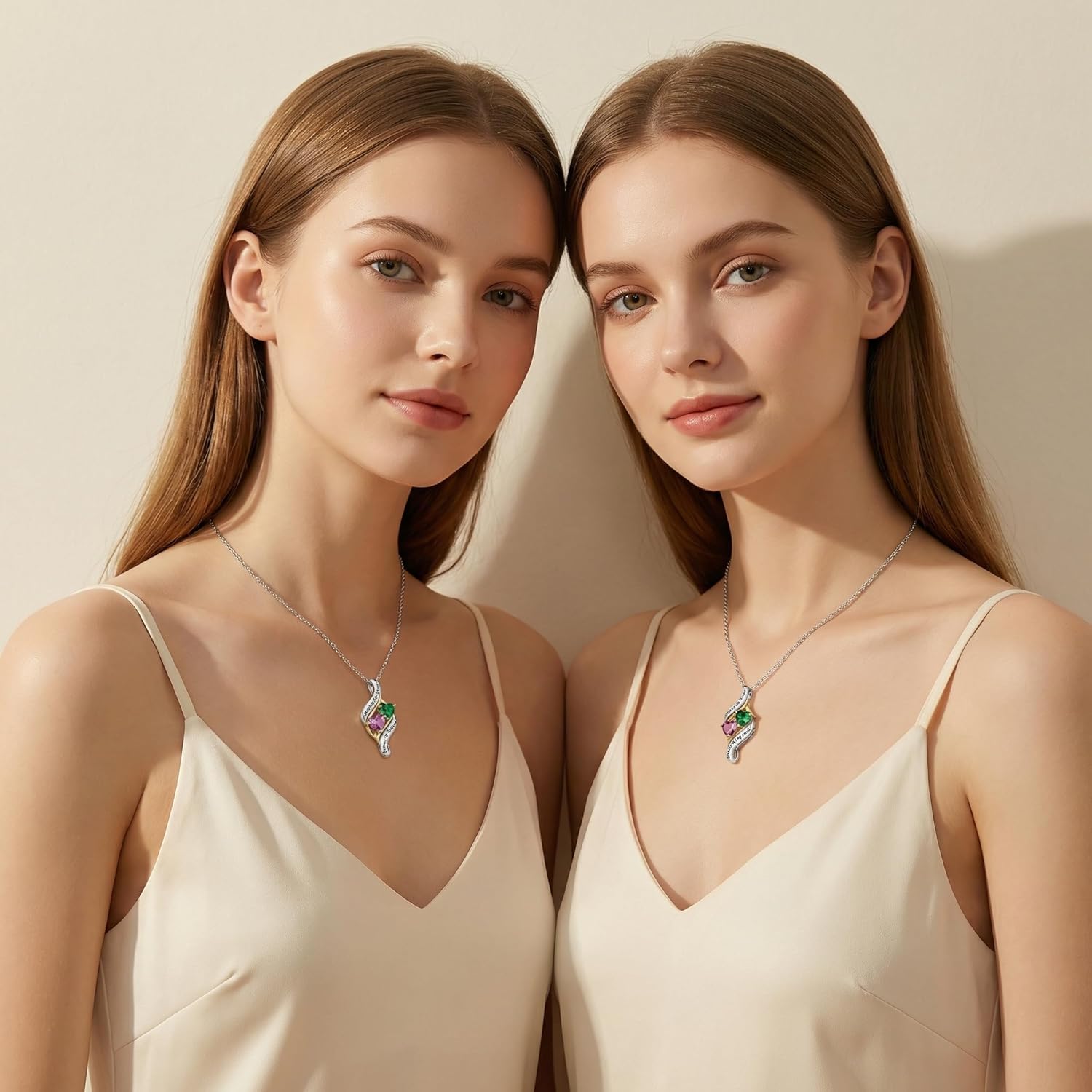 CRMAD Sister Necklace for Women Double Birthston Pendant Always My Sisters Forever My Friend Jewelry Anniversary Birthday Christmas Gifts for Her Sister - Image 4