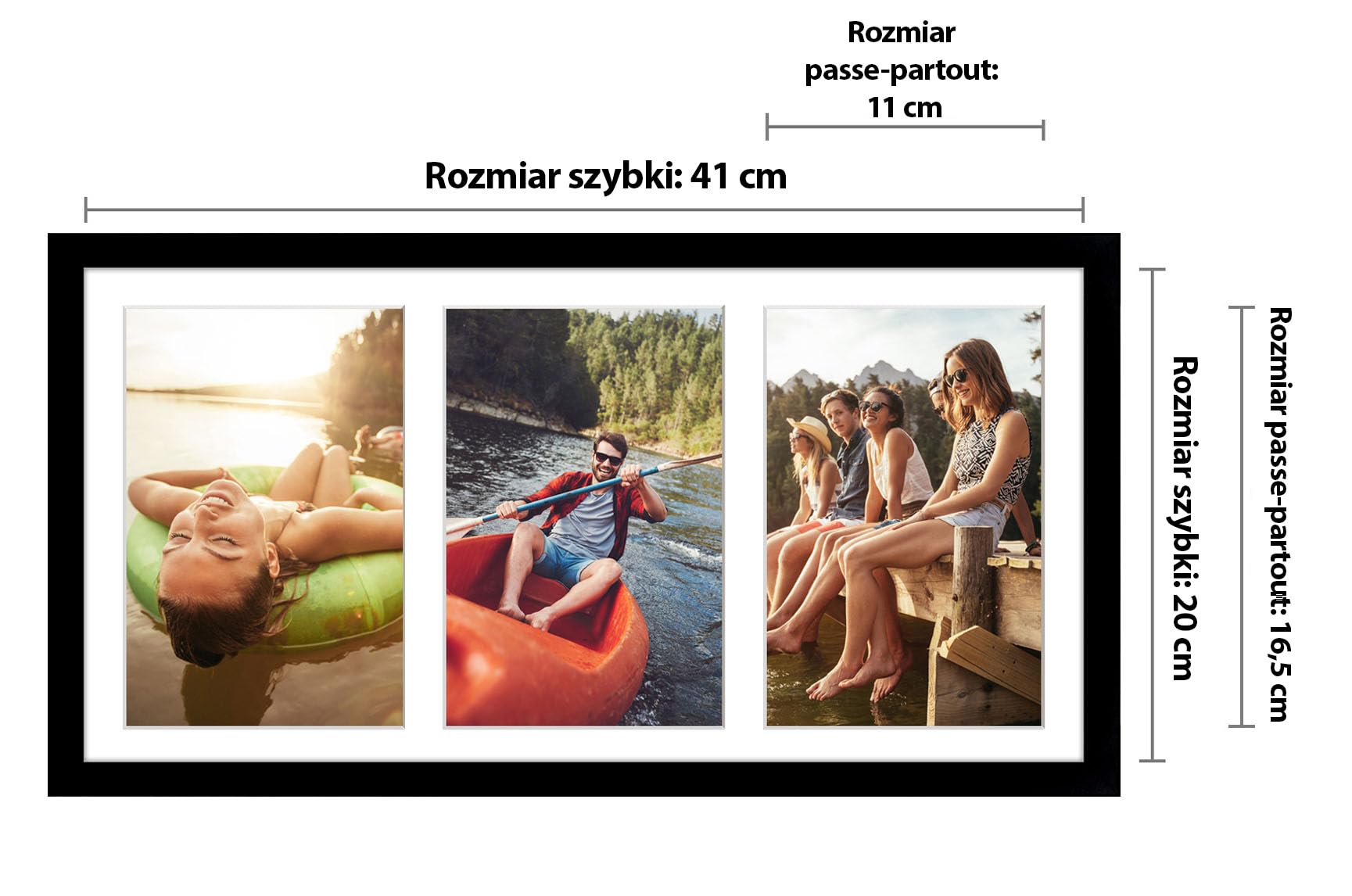 Americanflat czarna ramka kolaż 20 x 41 cm, panoramiczna multiramka na 3 zdjęcia 13 x 18 cm lub jedno zdjęcie 20 x 41 cm – do postawienia i powieszenia – ze szkłem odpornym na stłuczenie