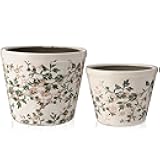 Ninehaoou Set of 2 Vintage Green Ceramic Flowerpot with Drainage Holes 5.7/4.7 Inch Country Rustic Ceramic Planter Retro Ice Glazed Crack Planter Vintage Farmhouse Pots for Indoor Outdoor Home Decor