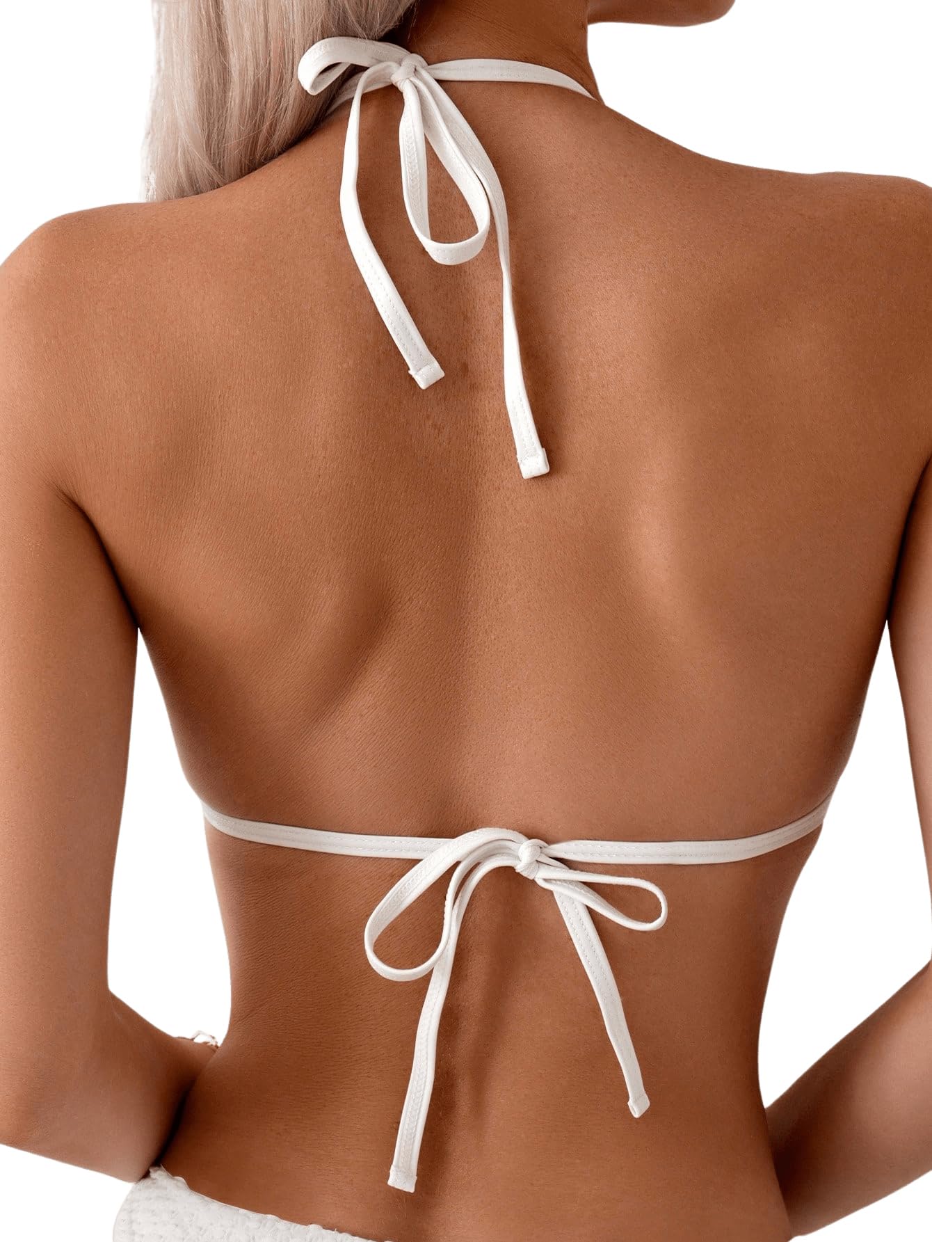 GORGLITTER Bikini para mujer con cadenas, juego de bikini triangular, bikini sexy, traje de baño de dos piezas con perlas