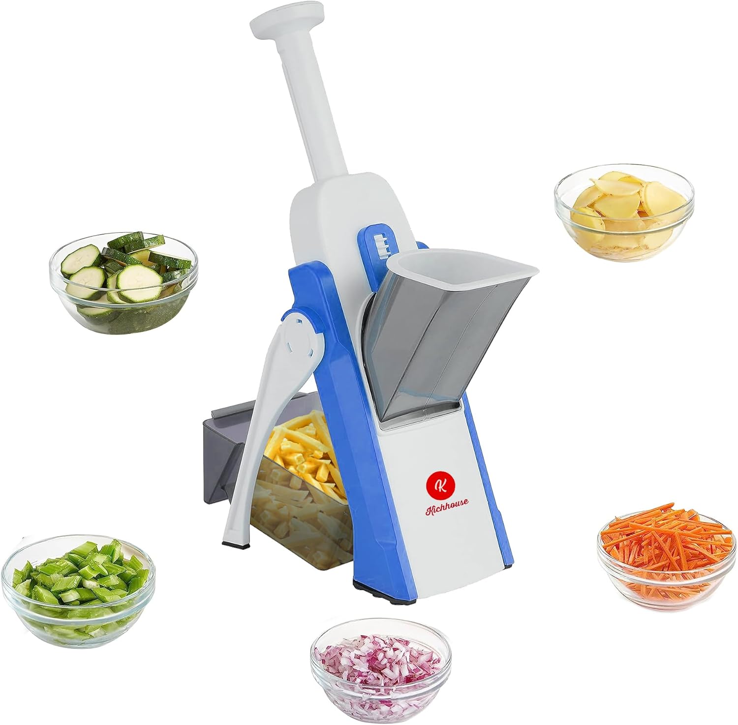 Safe Mandoline Slicer, Multifunctional Vegetable Slicer Shredder Dicer Chopper with Thickness Adjuster, 30+ Different Cutting Style (BLUE)