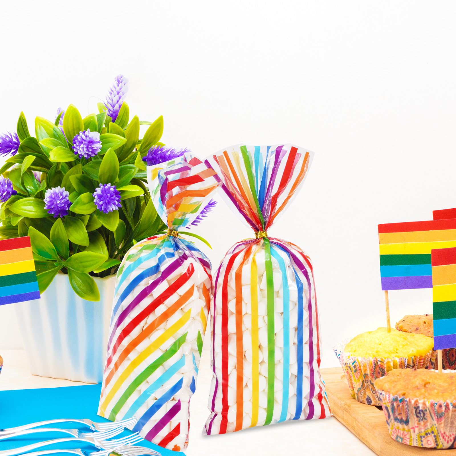 Whaline Patriotische Zellophantüten – 150 Stück, 3 Designs, Mit Roten Twist-Bändern – Für 4. Juli Party, Süßigkeiten & Gastgeschenke