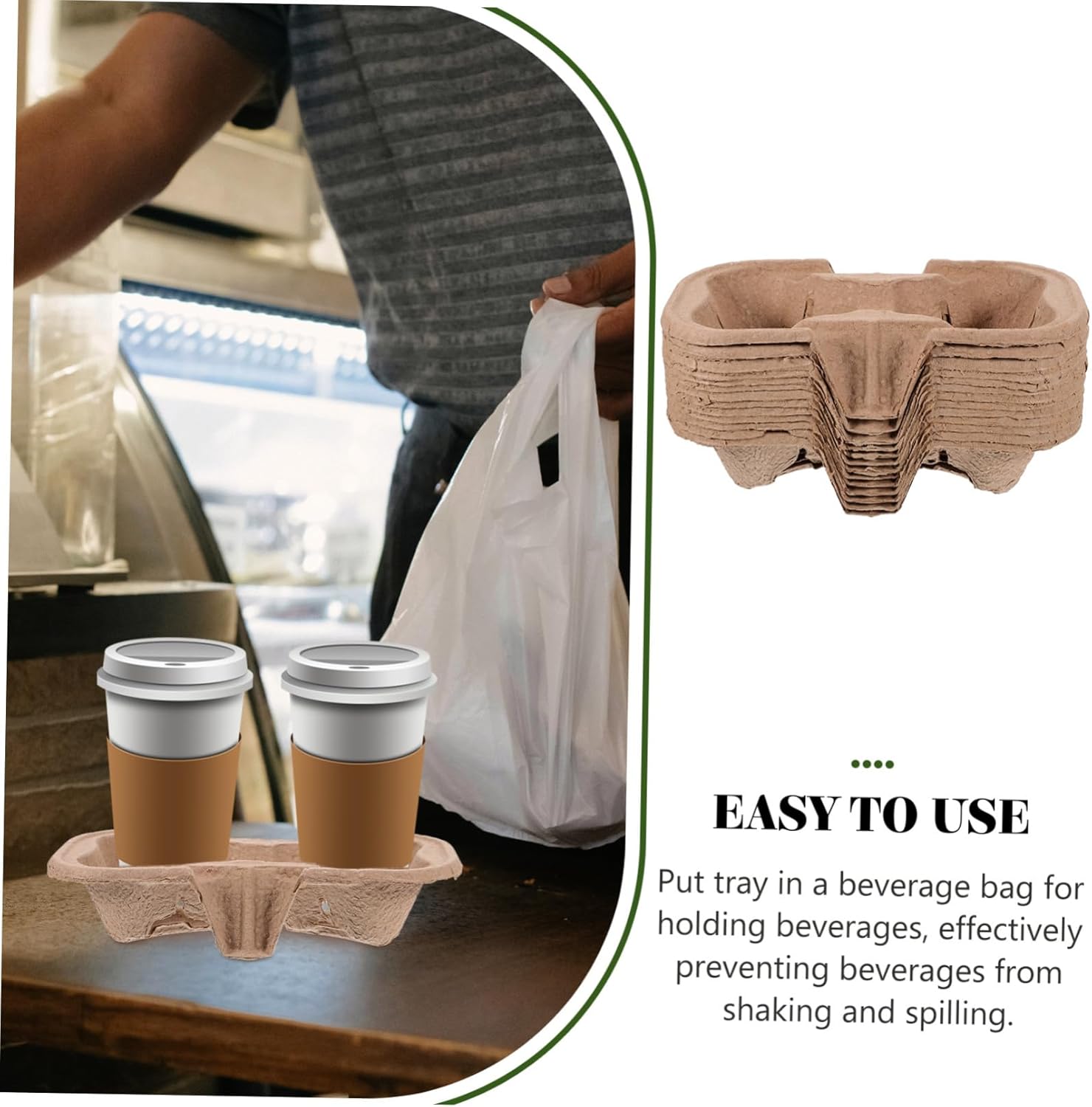 Healifty 50pcs Cup Holder Tray Convenient Takeout Beverage Carrier for Coffee Cups Strong Paper Design for Drinks Prevents Spills Portable and Easy to Use