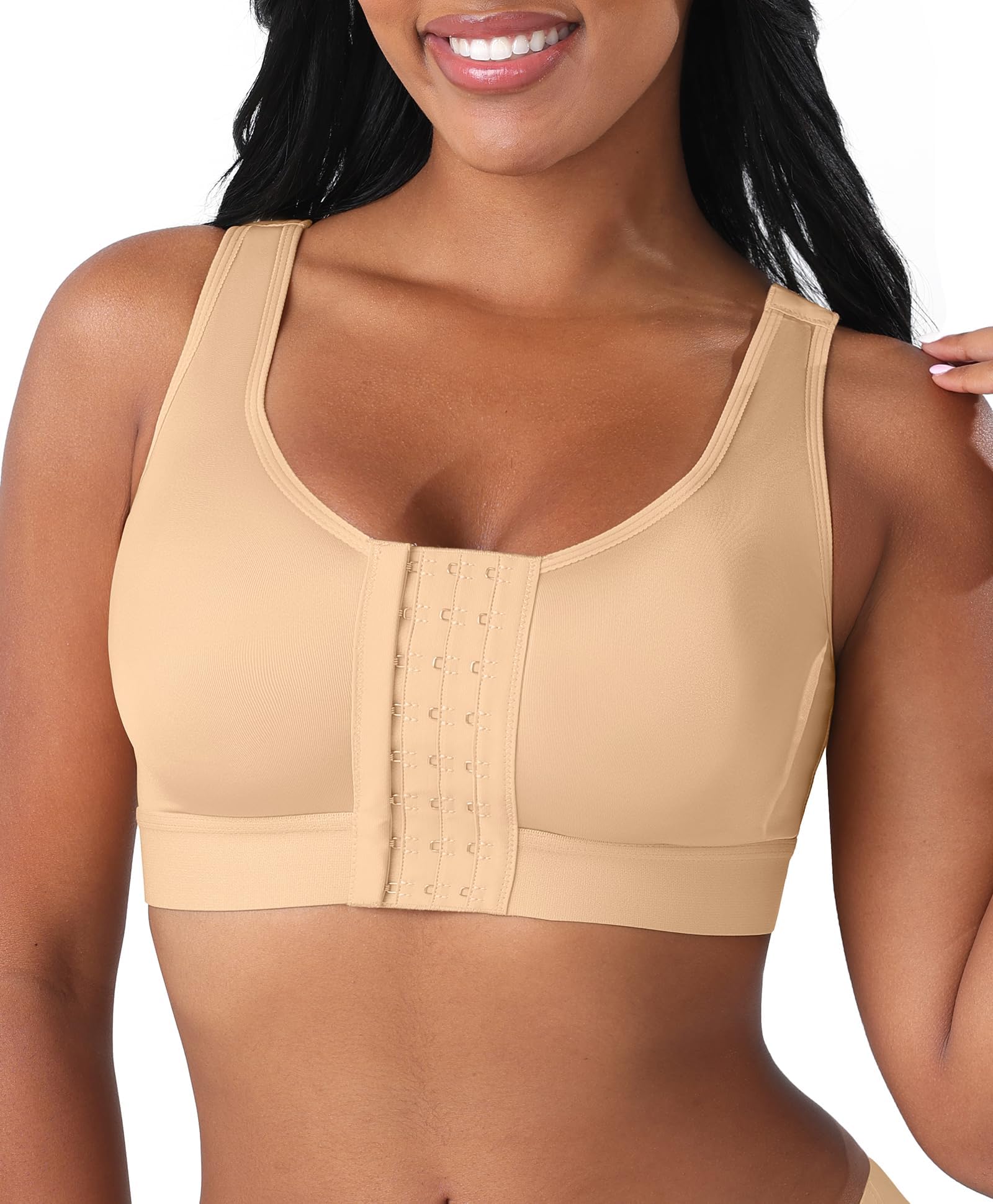 FeelinGirl Front Closure Post Surgical Compression Bra for Women with Removable Breast Support Band