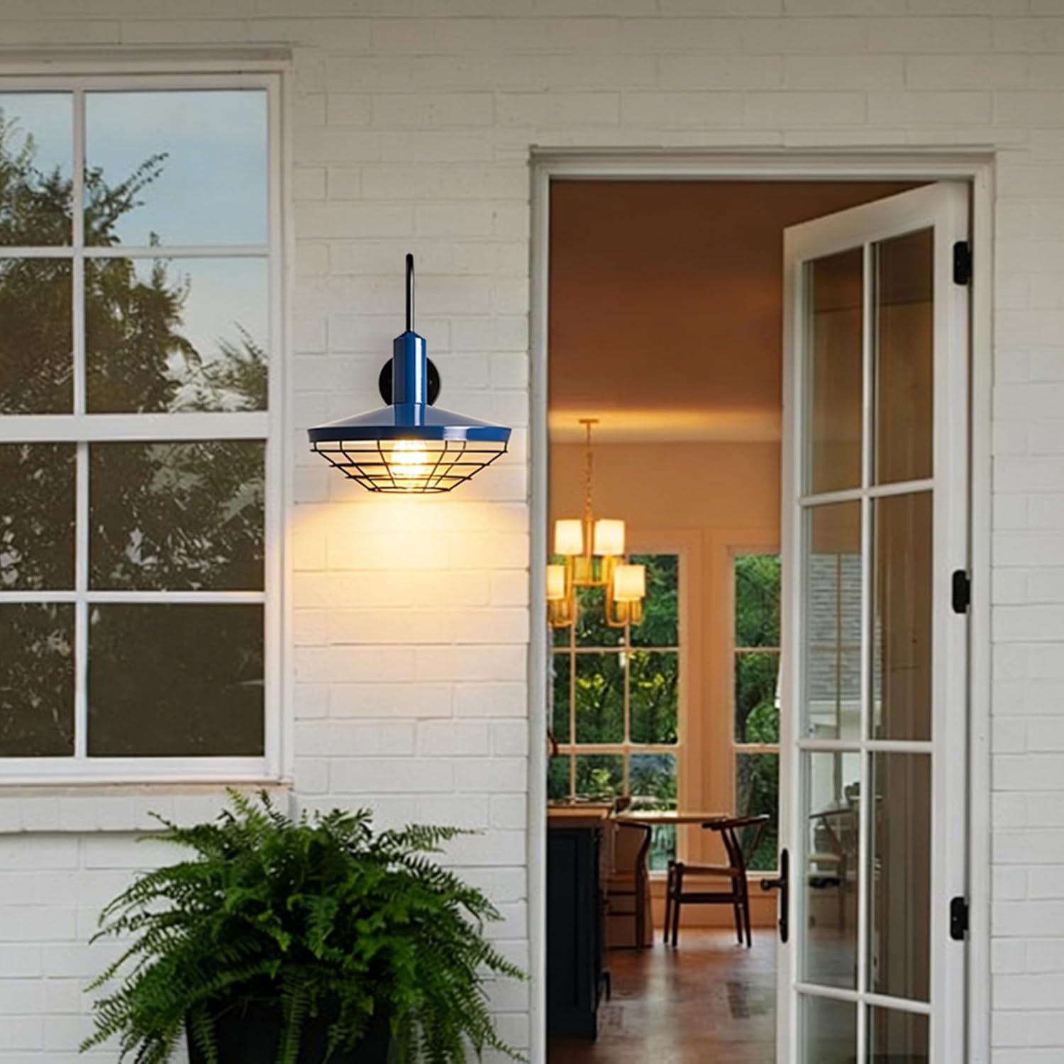 HOLKIRT Macaron Wall Sconce Blue Barn Shade Dimmable 1-Light Wall Sconce Lighting Gooseneck Arm Wall Mount Wire Caged Fixture for Bedroom Kitchen Living Room