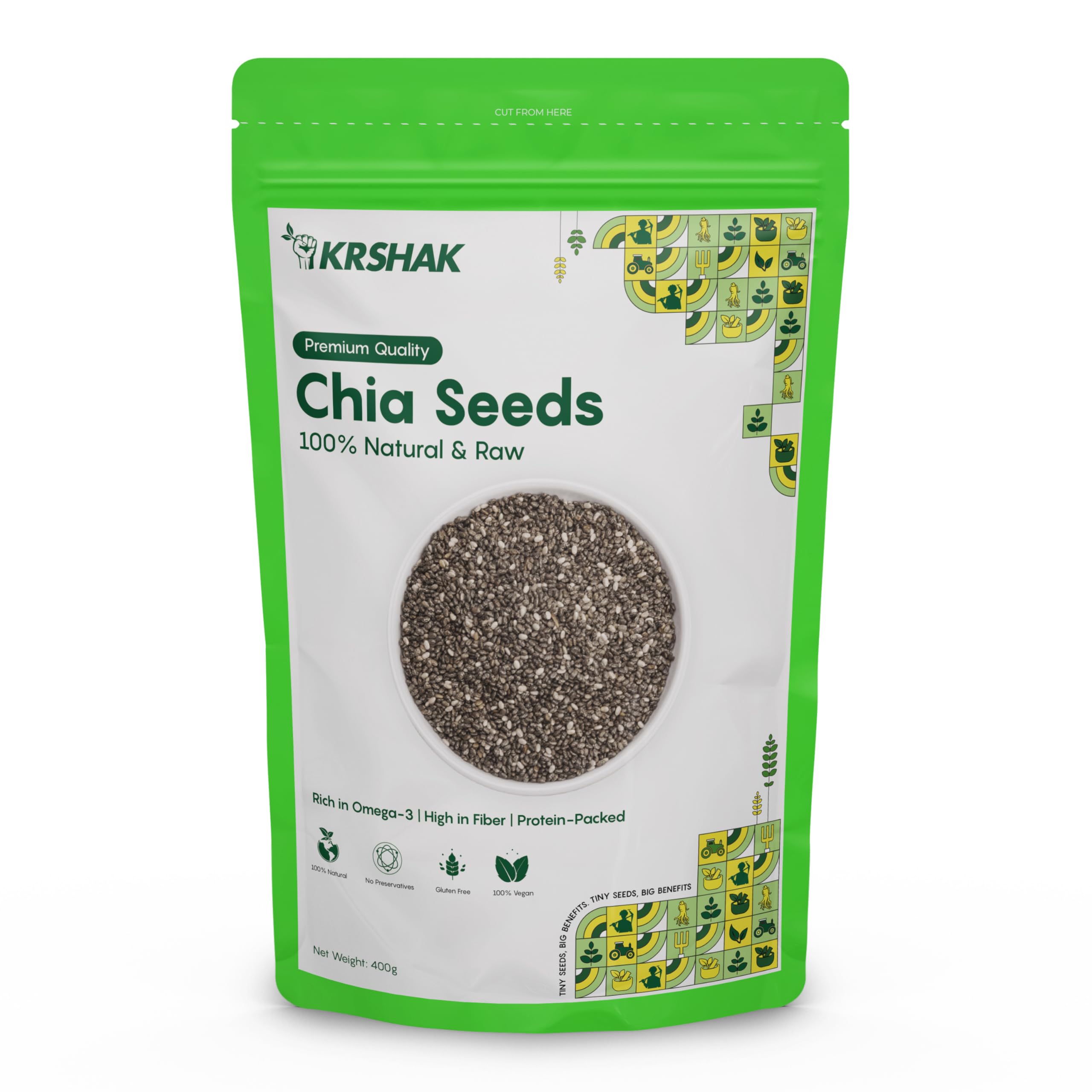 KRSHAK Chia Seeds for Eating 400g, 100% Natural & Raw Seeds for Weight Management | Rich in Omega-3, Protein, Fibre & Calcium (B0D5M9VF9J) Amazon Price History, Amazon Price Tracker