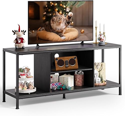 Vista 27 de Gizoon Soporte de TV para televisores de hasta 65 pulgadas, centro de entretenimiento con estantes de almacenamiento abiertos, mesa consola