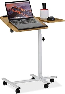 Relaxdays Laptoptisch höhenverstellbar, rollbar, neigbare Tischplatte, Mausablage, HBT: 68 - 88 x 61 x 40 cm, braun-weiß