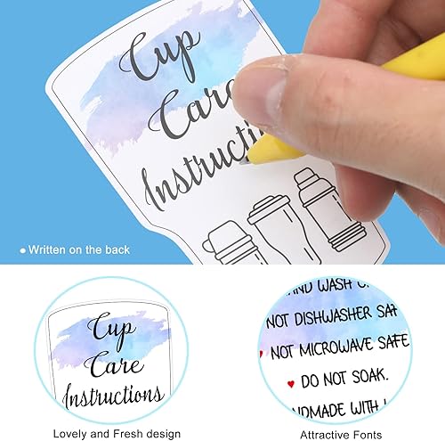 Miniatura 3 de Sureio 200 piezas de tarjetas de taza de vaso, instrucciones de cuidado de la taza, inserción de taza de cuidado del vaso para negocios,