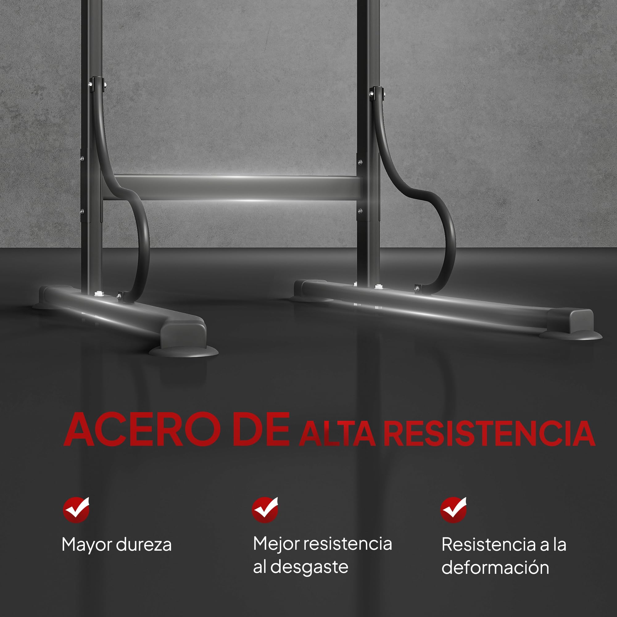 HOMCOM Barra de Dominadas Altura Regulable 219 cm, Estación de Fondos Resistente para Gimnasio en Casa, Máquina Dominadas Multifuncional, Carga 120 kg para Entrenamiento de Fuerza
