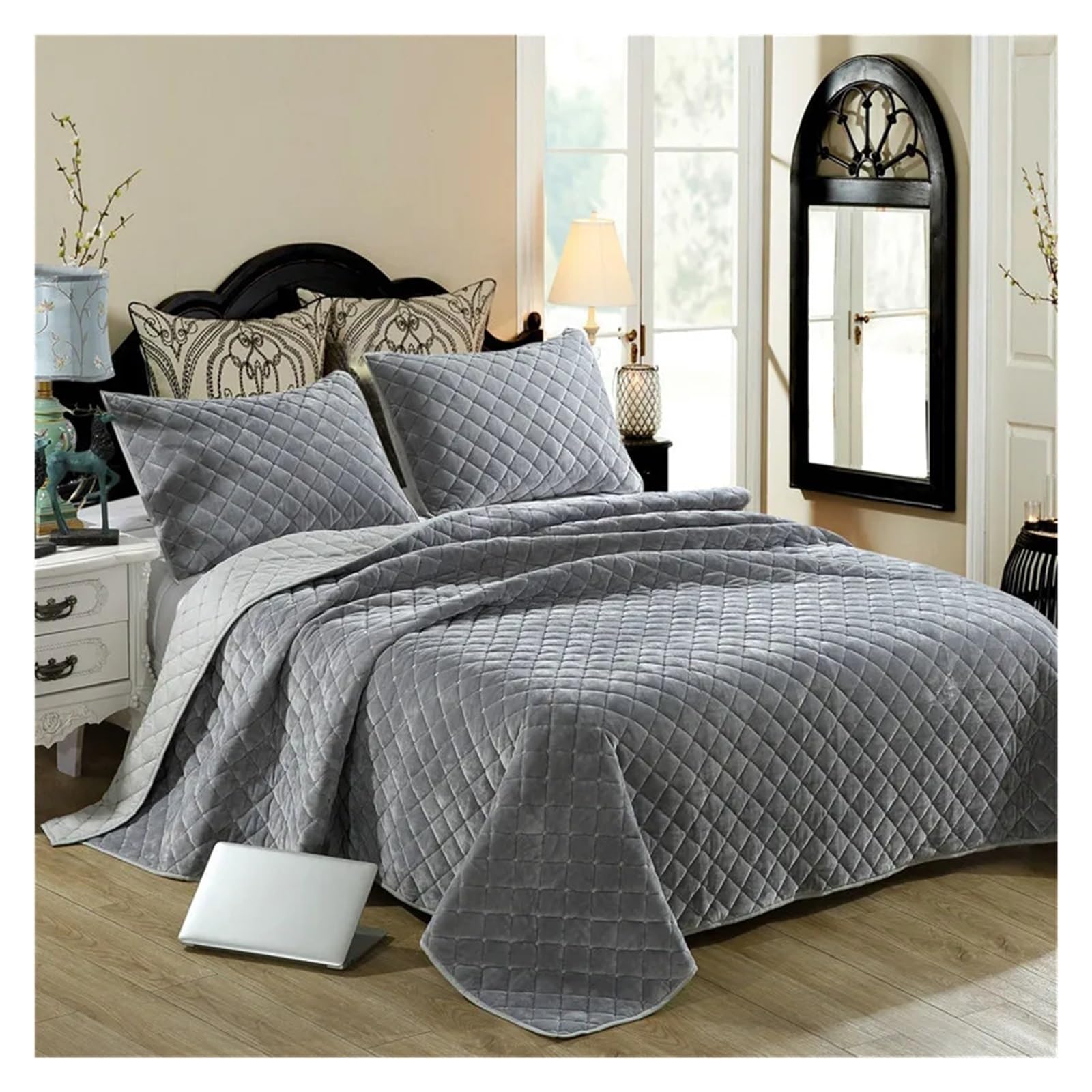 Colcha acolchada de terciopelo patchwork 270x234cm de 3 piezas 1