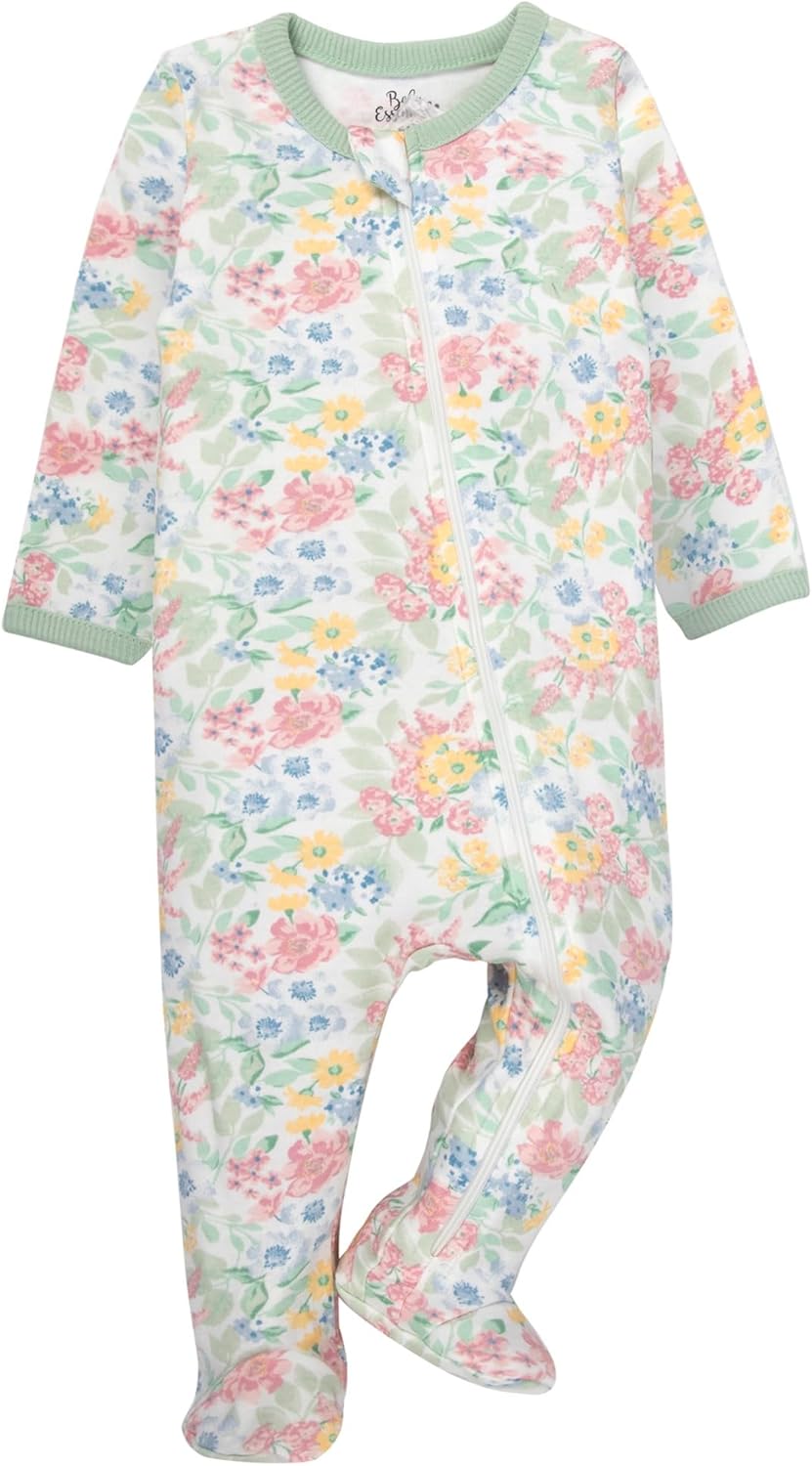 Baby Essentials Baby Girls 4 Piece Outfit Set – Footie Sleepwear Pajama Bodysuits – Spring & Summer Baby Clothes Gift Set