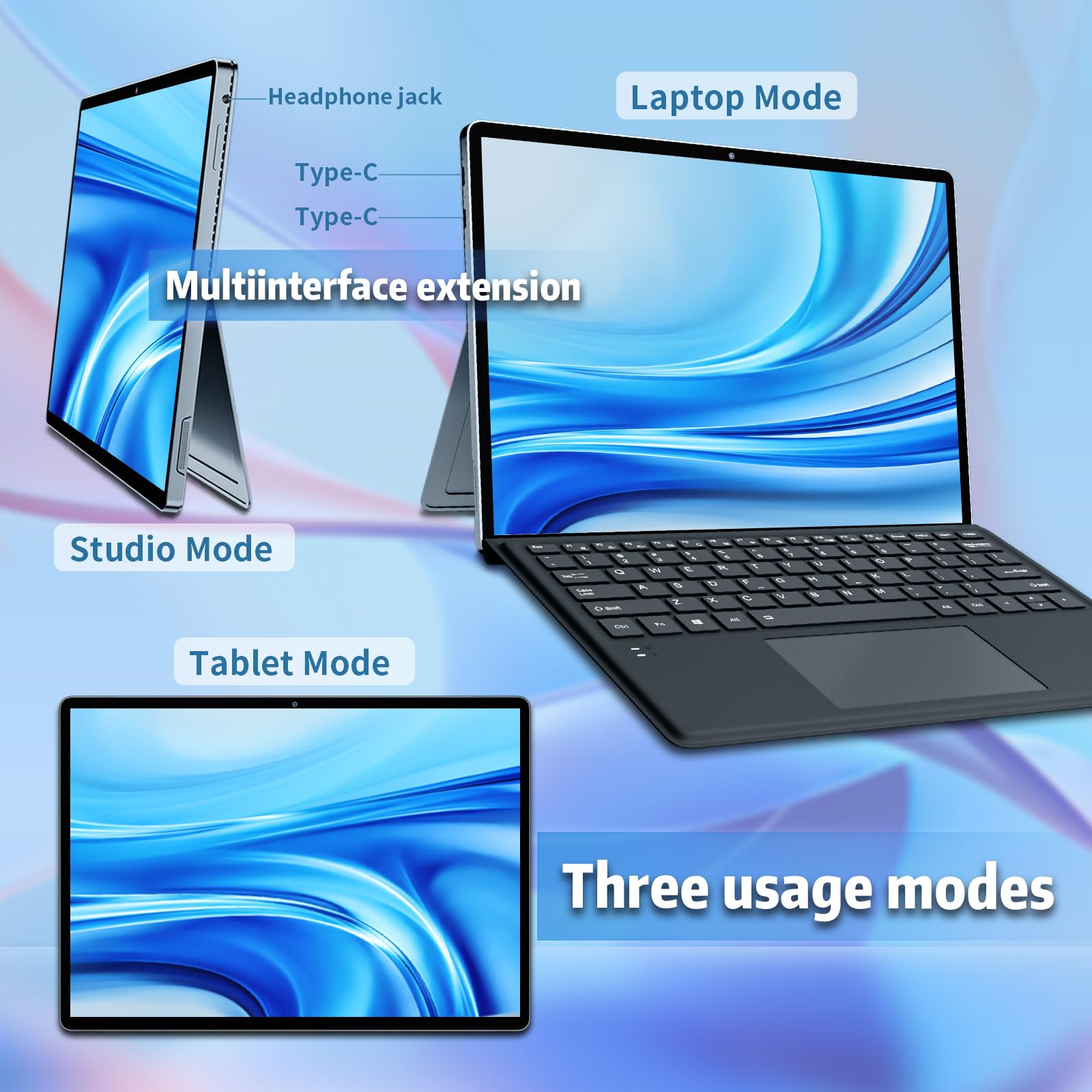 Ordinateur Portable 2 en 1, Ordinateur Portable 16GO Ram 512Go SSD