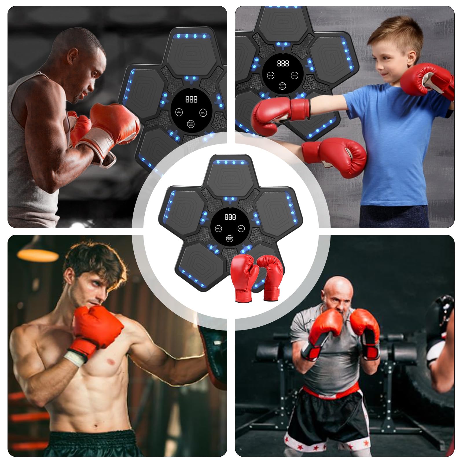 Music Boxing Machine, Boxe Musicale da Parete a LED per Adulti e Bambini Regolabile 5 Modalità Muro di Boxe e Modalità di Conteggio Musicpunch per Modellare Il Corpo Allenamento Della Forza