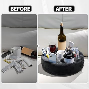 Couch Cup Holder Pillow - Sofa Drink Holder Buddy | Bed Buddy for Snacks, Beverage, Remote | Couch Caddy Storage for Bed, Car Back Seat Organizer, RV, Living Room, Boat, Bedroom(Grey)