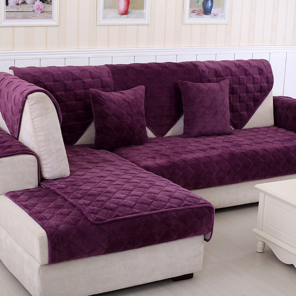 Funda de sofá morada de franela gruesa antideslizante protector de muebles 90x210cm para salon