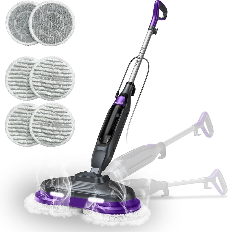 Scrub & Steam Mop with Rotating Mop Pads, 4 Cleaning Modes & LED Headlights, 6 Scrub Pads, Large Tank, Swivel Steering, All-in-One Hard Floor Cleaner