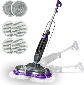 Scrub & Steam Mop with Rotating Mop Pads, 4 Cleaning Modes & LED Headlights
