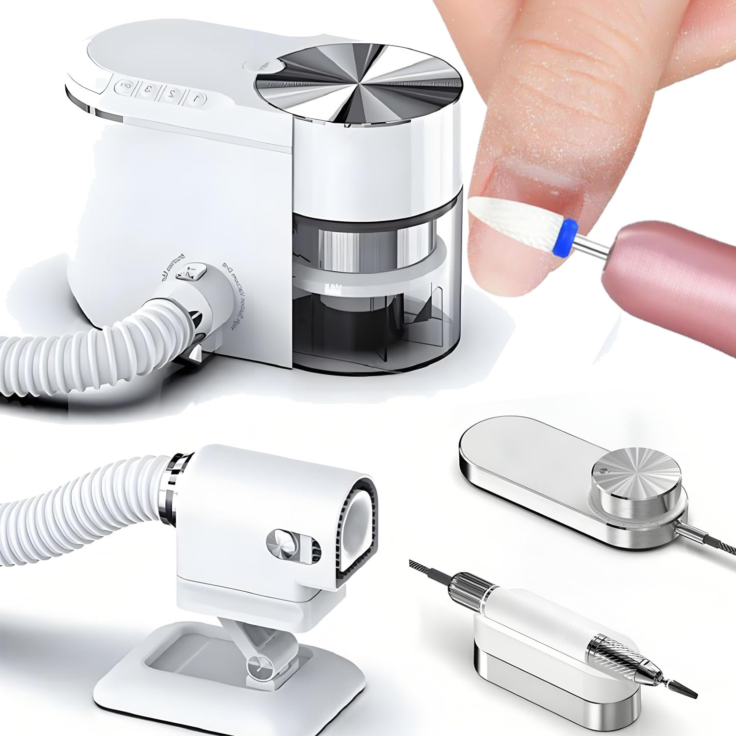 Trapano per Unghie Multifunzione con aspiratore di Polvere per Unghie, Kit Lima per Unghie 2 in 1, lucidatrice per Unghie/aspirapolvere, Potente aspirazione (E)
