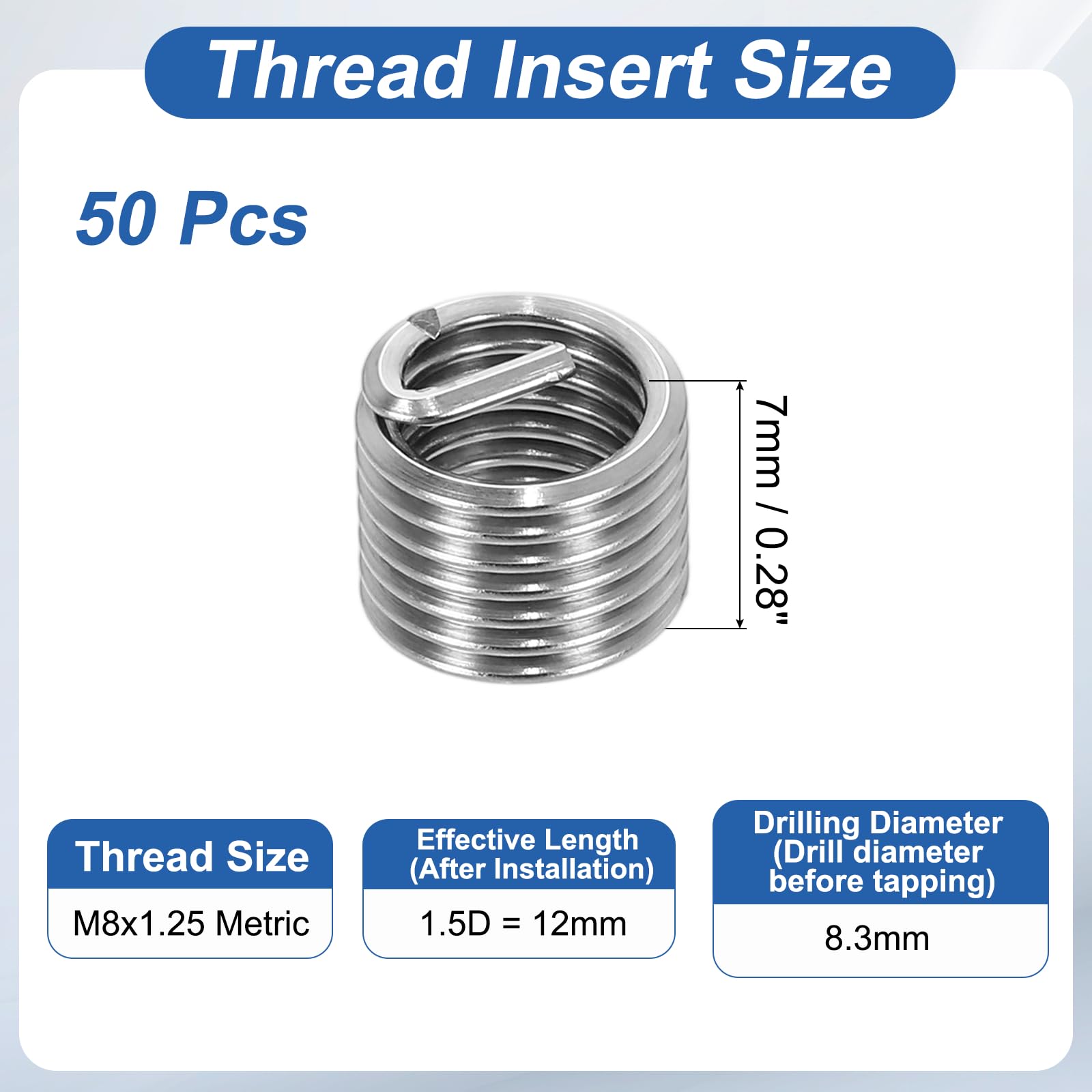 PATIKIL Wire Thread Inserts M8x1.25 Metric 1.5D 12mm - Image 2