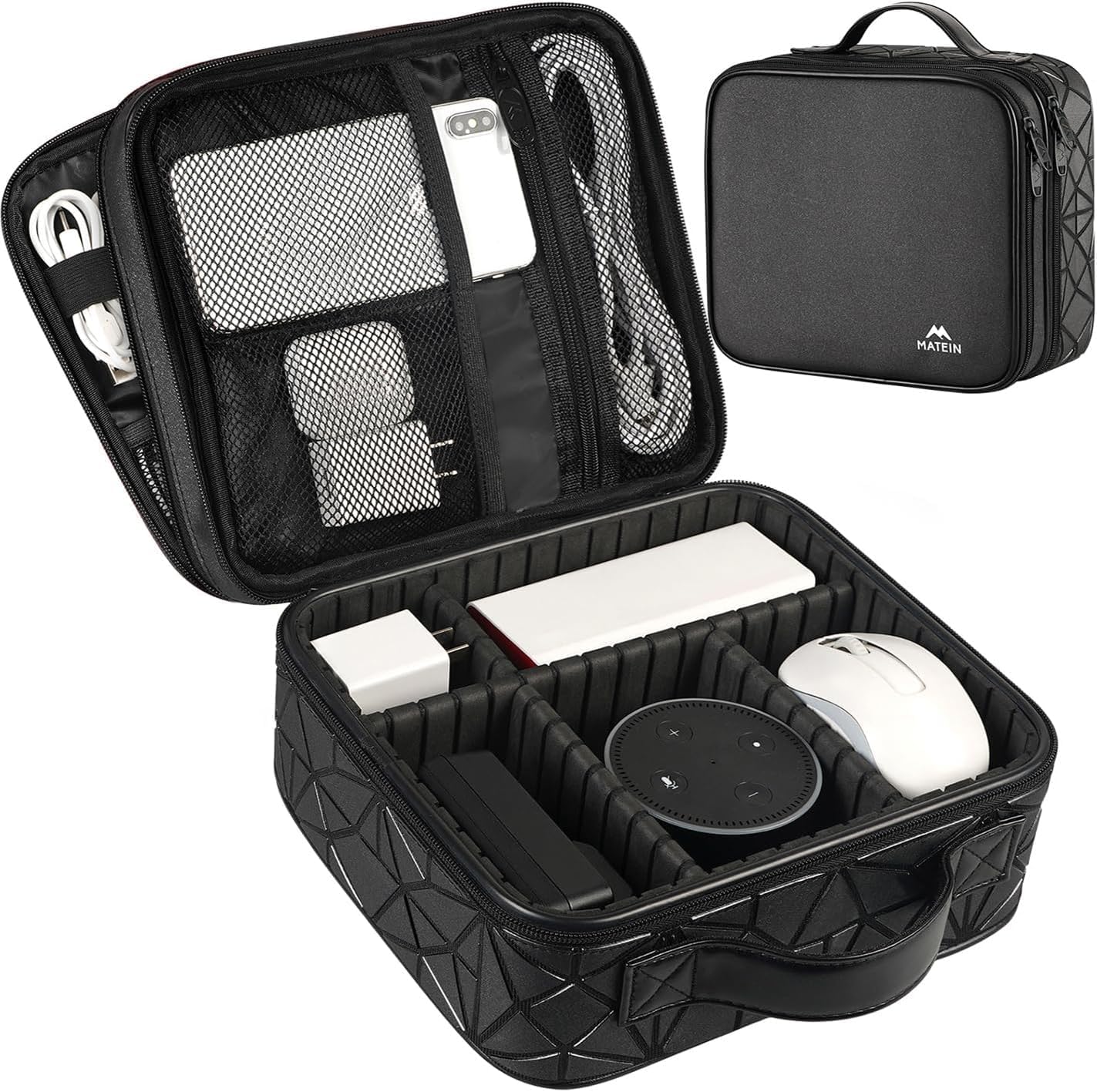 MATEIN Kabeltasche Organizer mit Verstellbarer Trennwand, Kabeltasche Reise 3 Schicht Kabel Organizer Tasche, Kabel Tasche für DJ‑ und Musikequipment, Elektronik‑Zubehör‑Organizer, Schwarz