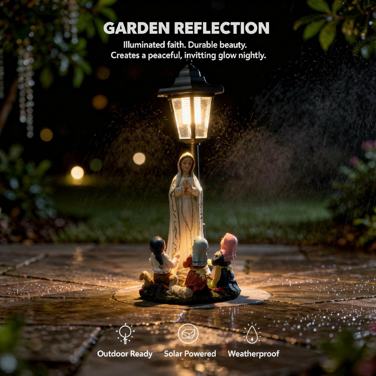 Figura in preghiera a energia solare, statua religiosa da esterno da 39,6 cm con lampada a LED, scultura in resina, resistente alle intemperie, installazione senza sforzo, accento artistico e