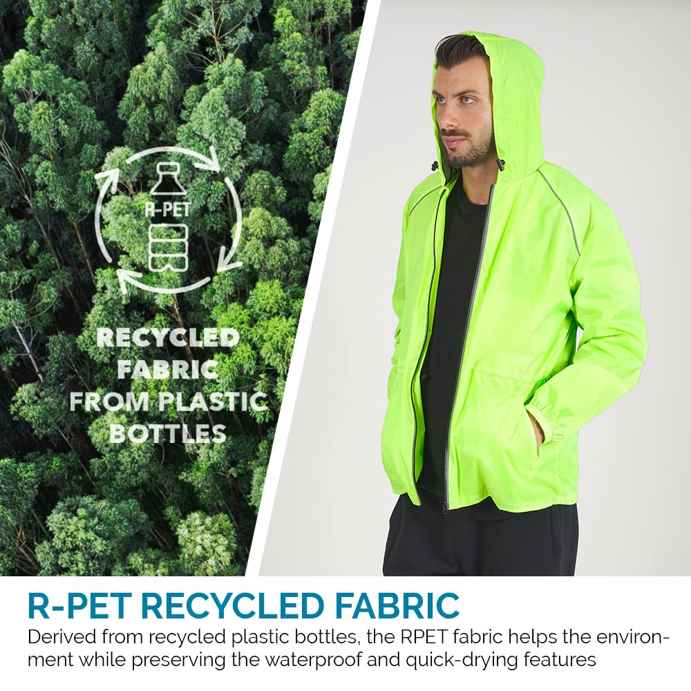 PERLETTI Chubasquero Hombre Cortaviento Ligero con Cremallera - Impermeable Hombre con Capucha Detalles Reflectantes - Chaqueta Trench Deporte Transpirable Waterproof Reutilizable Hombres
