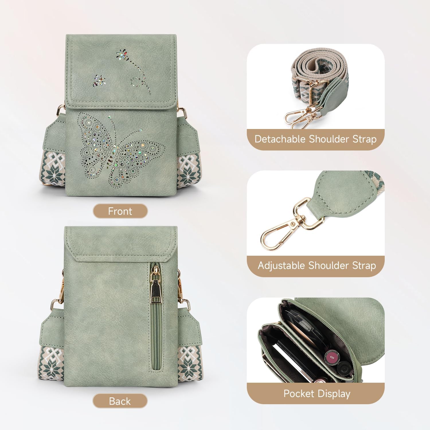 Leather Small Crossbody Bags for Women Trendy Cell Phone Bag Wallet Purses Butterfly Design - Image 6