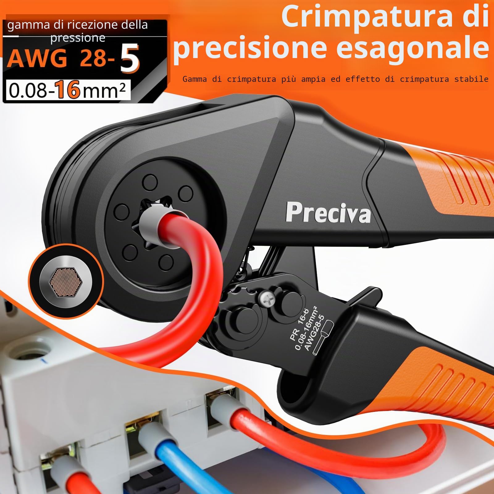 Preciva - Set di pinze crimpatrici, 0,08-16 mm², pinza crimpatrice, 1500 pezzi, per fai da te e uso domestico