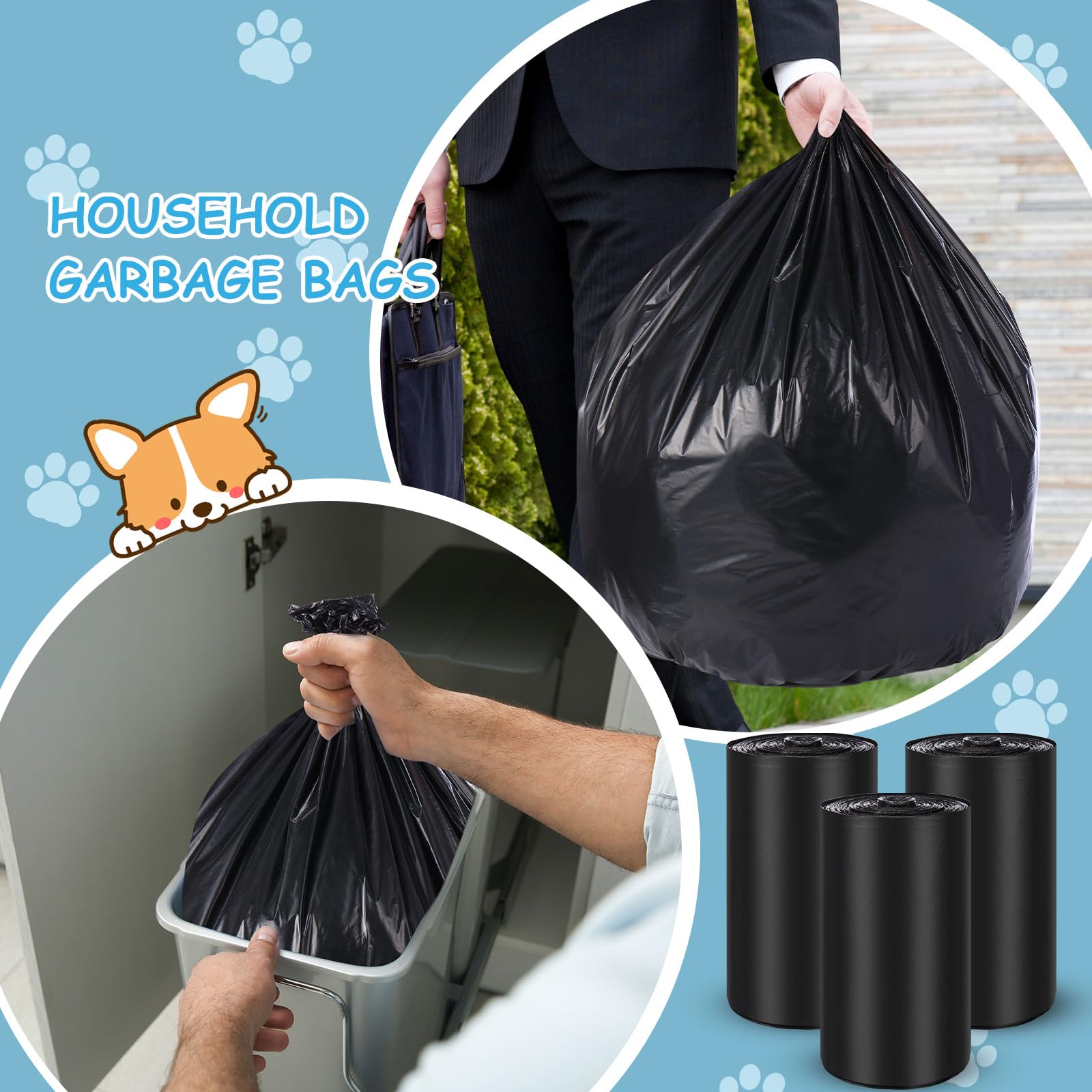 150 bolsas de basura para perros, 26 pulgadas de ancho x 33 pulgadas de largo, bolsa gruesa de alta resistencia (1.1 mil) para cachorros, mascotas al aire libre, caminar y viajar, 3 rollos de