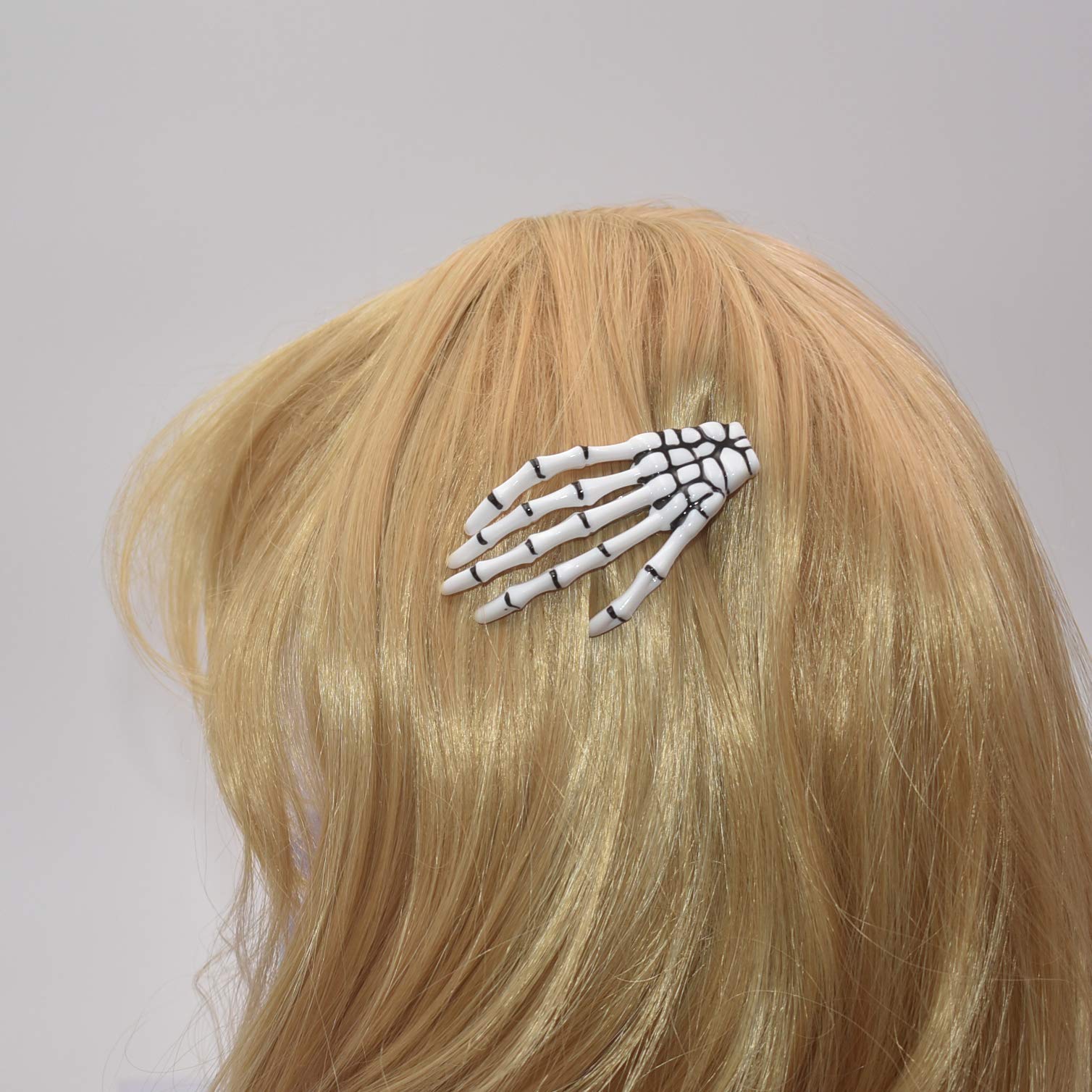 5 pares de pinzas para el cabello con forma de hueso de calavera de 3 pulgadas, color blanco y negro, accesorios de fiesta de Halloween 3