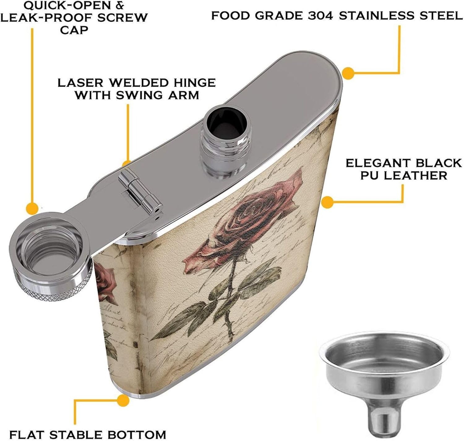 Vintage Hip Flask 8oz, Stainless Steel Pocket Flask for Liquor, Leak Proof Whiskey Container for Men and Women, Ideal for Camping